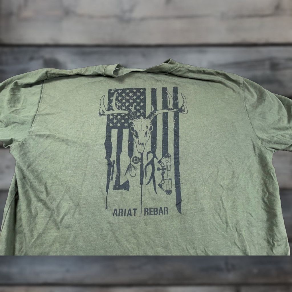 Ariat VINTAGE Ariat Men’s T-Shirt Adult Large Olive Green American Flag Artillery Graphic Print Clothing Size US L / EU 52-54 / 3 - 1 Thumbnail