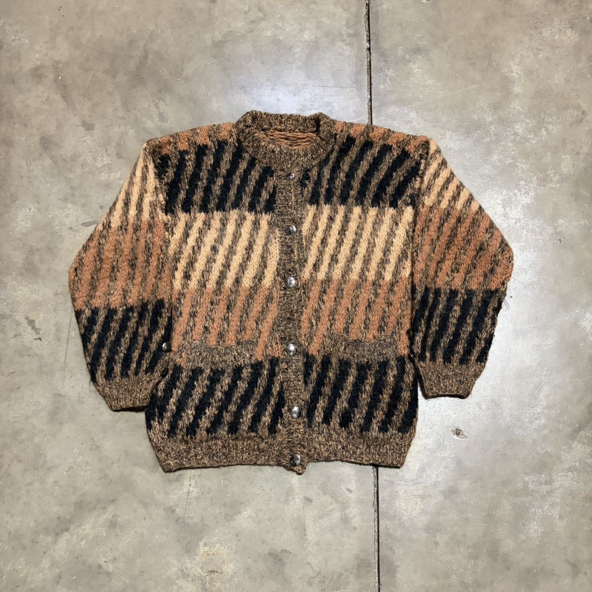 Vintage Vintage 70s Mohair Cardigan Sweater Striped Patterned Size US XS / EU 42 / 0 - 1 Thumbnail