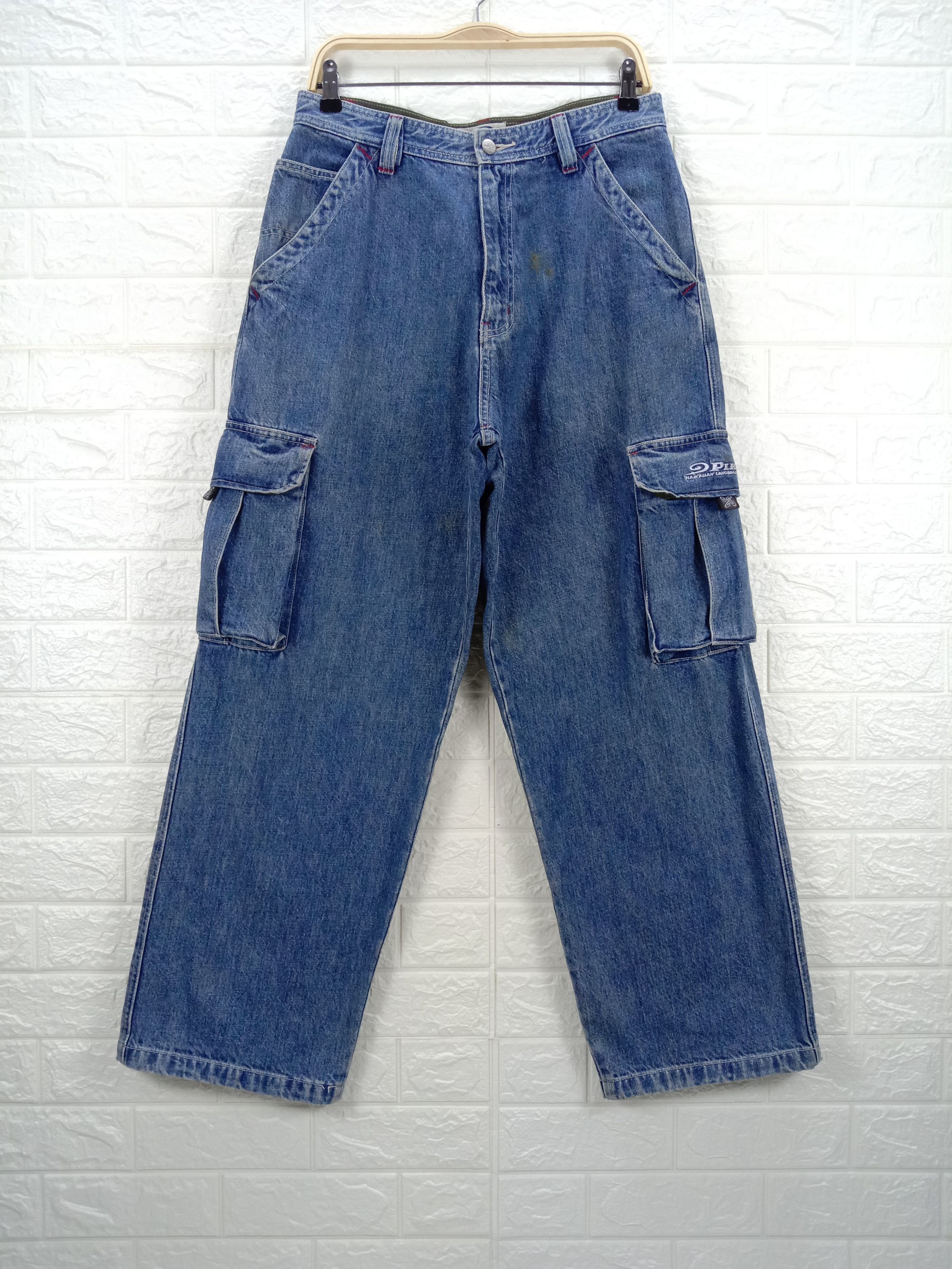 image of Vintage Baggy Jeans Japanese Piko Wide Multi Pocket Cargo Denim in Blue, Men's (Size 31)