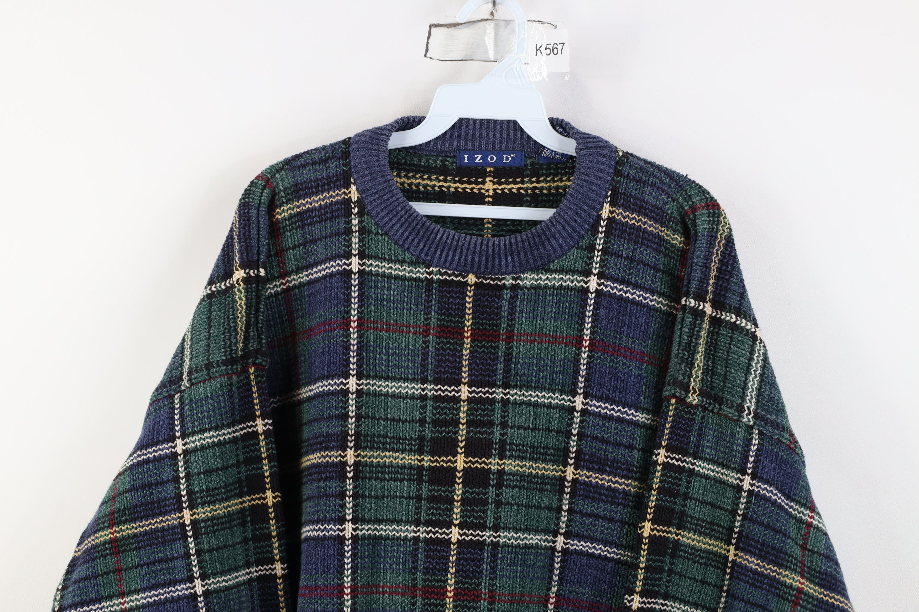 Izod Vintage 90s Izod Cotton Knit Crewneck Sweater Rainbow Plaid Size US L / EU 52-54 / 3 - 2 Thumbnail