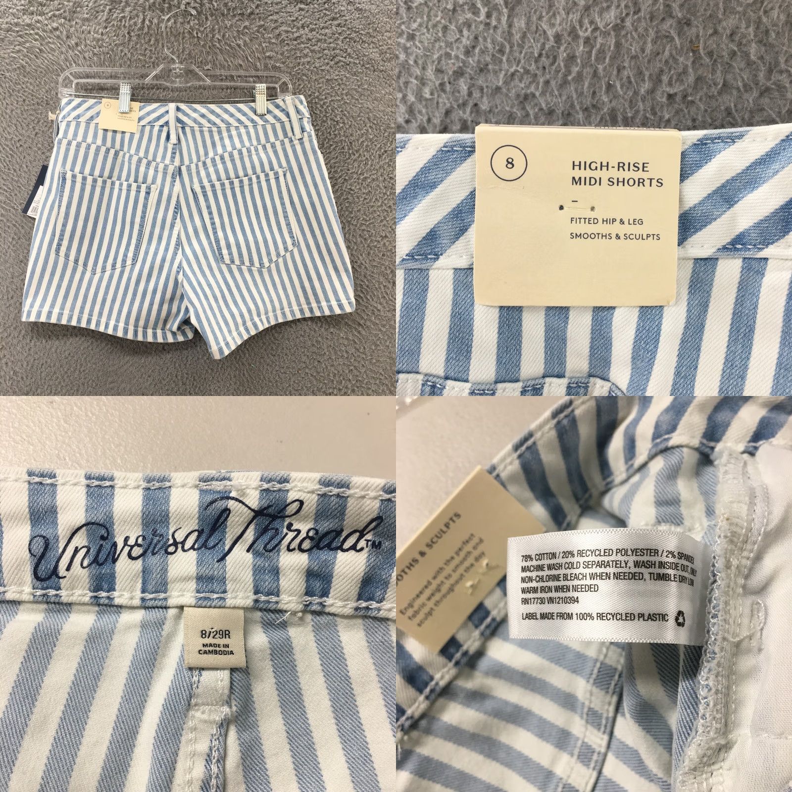 Vintage Universal Thread Mom Shorts Womens 8/29R Blue Striped Cotton Blend Mid Rise NEW Size 30" / US 8 / IT 44 - 8 Thumbnail
