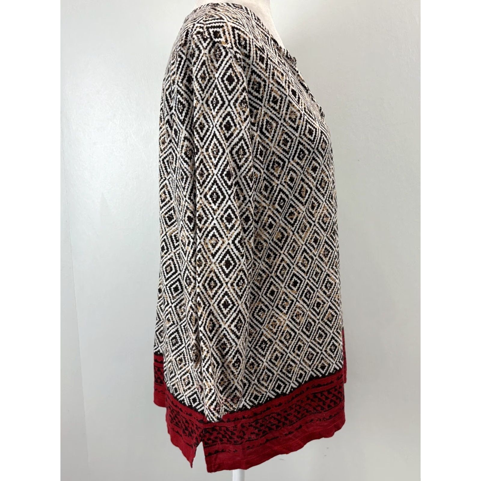 Vintage Chicos Diamond Print Tunic Top Shirt Sz 2 US Large 3/4 Sleeves Casual Tshirt Size L / US 10 / IT 46 - 4 Thumbnail