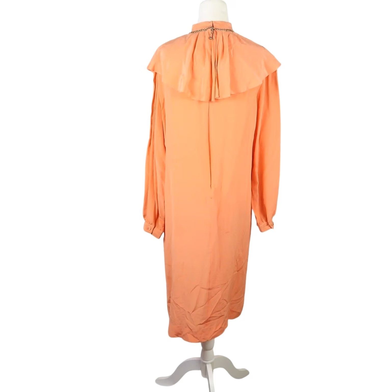 Vintage VINTAGE 80s Orange Silk Long Sleeve Sheath Midi Dress 12 Women Adults Party Cocktail Spring Fall 100% Silk Size XL / US 12-14 / IT 48-50 - 4 Thumbnail