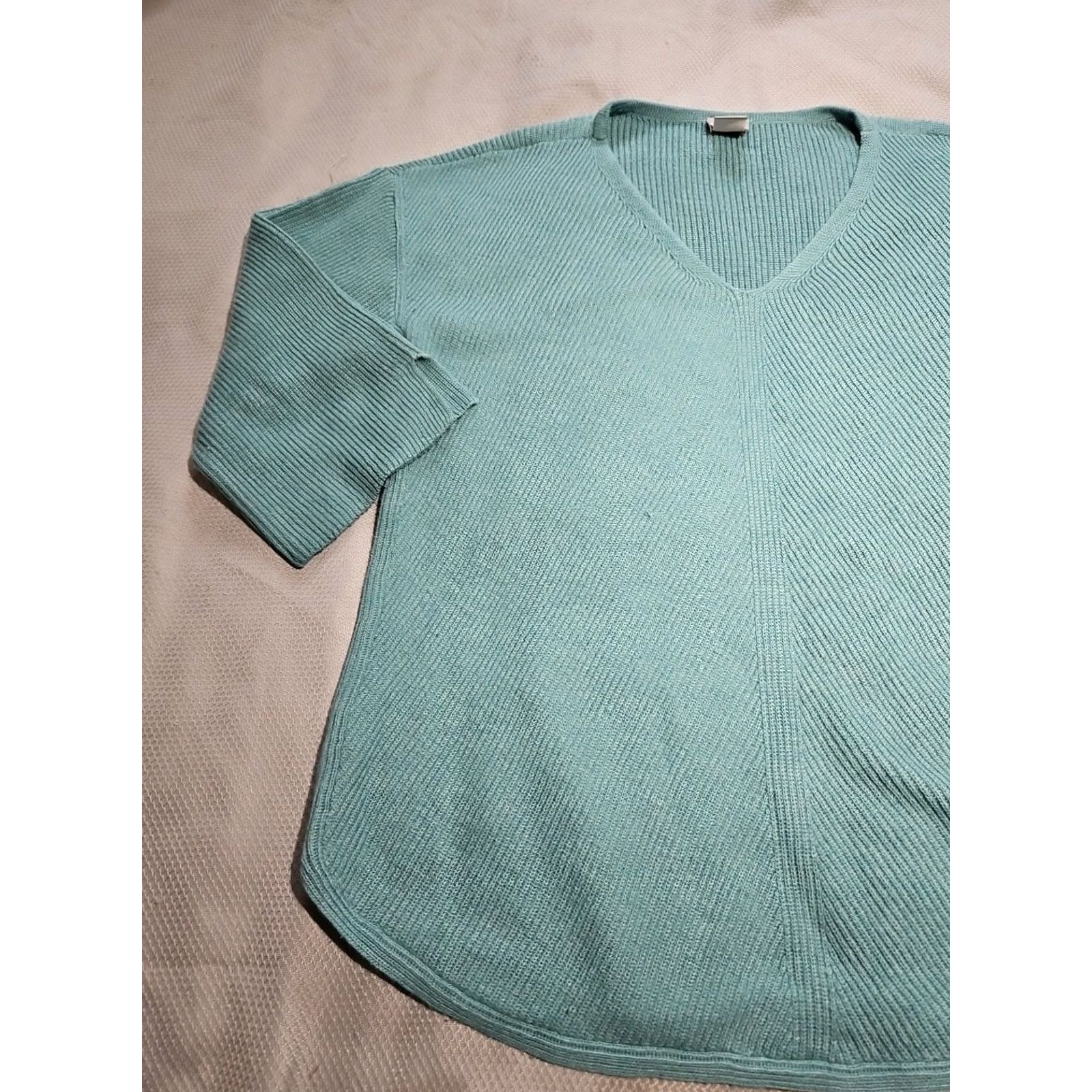 Vintage Chicos Womens Shirt Blue Teal Knit Pullover V-Neck 3/4 Sleeve Casual Top XS?L Size L / US 10 / IT 46 - 3 Thumbnail