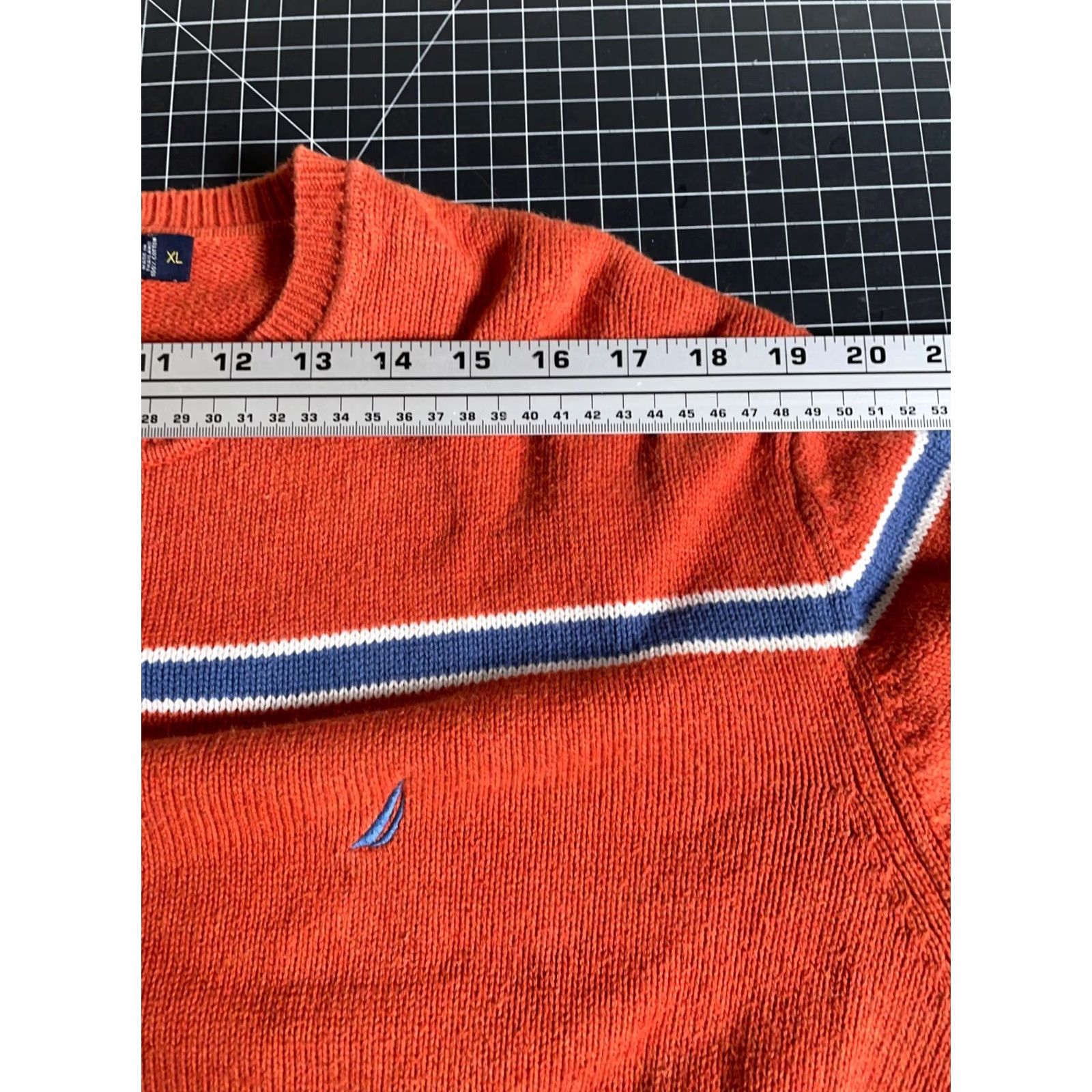 Nautica VINTAGE Nautica Sweater Men XL Orange Striped 100% Cotton Knit Crewneck Y2K VTG MENS Sweater Pullover Crew Neck Raglan? Size US XL / EU 56 / 4 - 7 Thumbnail