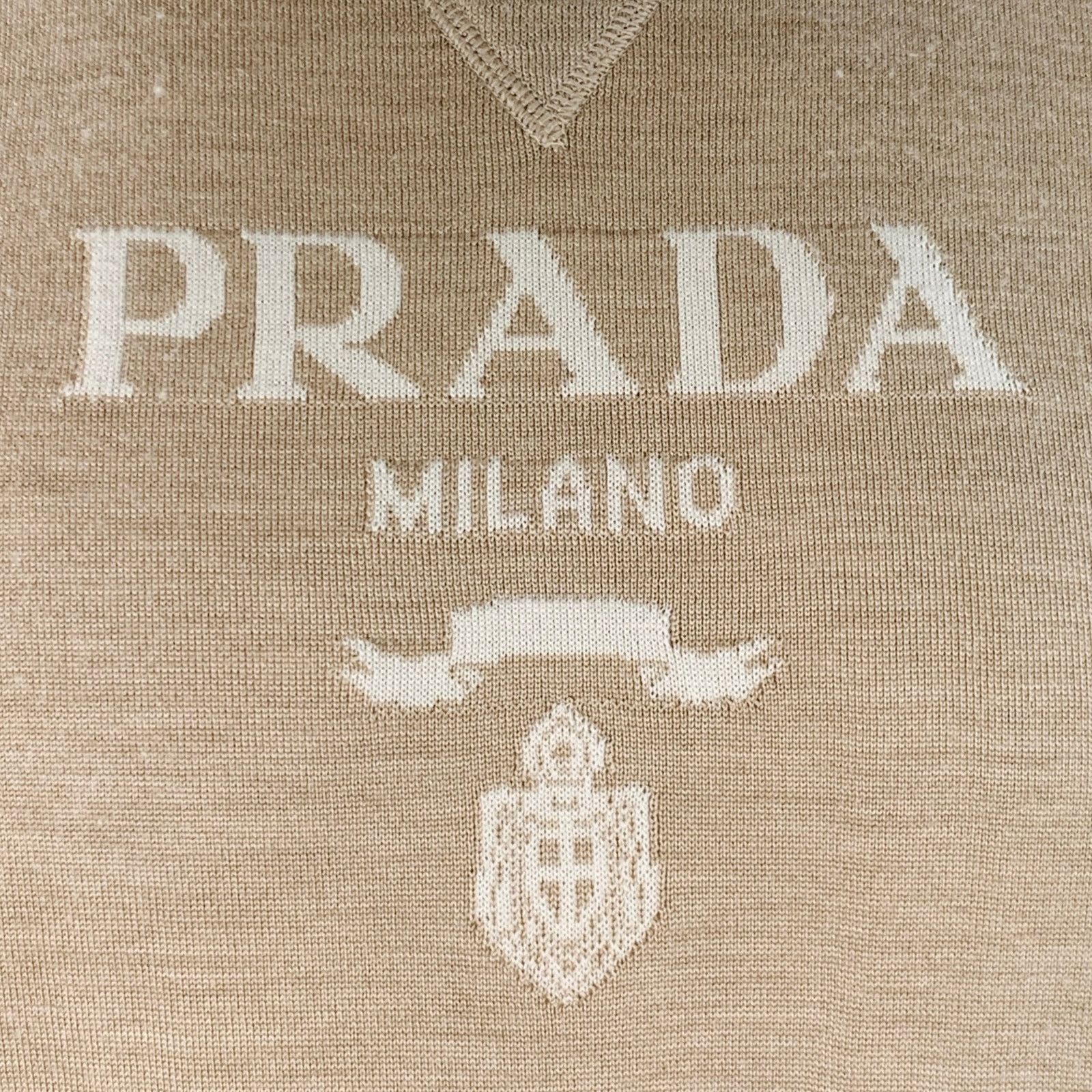 Prada Size L Beige Cream Logo Cashmere Wool Jersey Short Sleeve Size US L / EU 52-54 / 3 - 2 Thumbnail