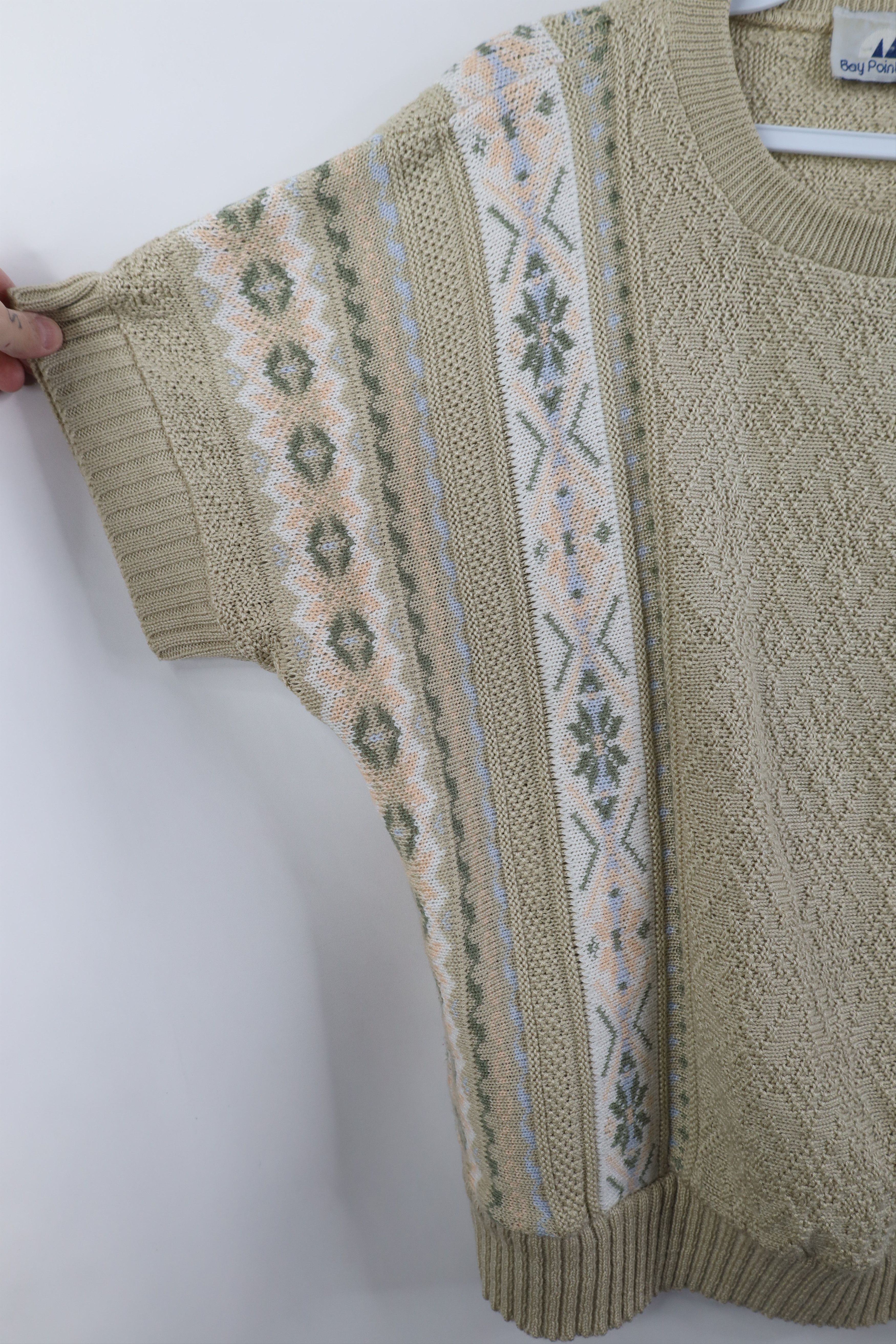 Vintage Vintage 90s Streetwear Fair Isle Knit Short Sleeve Sweater Size L / US 10 / IT 46 - 5 Thumbnail
