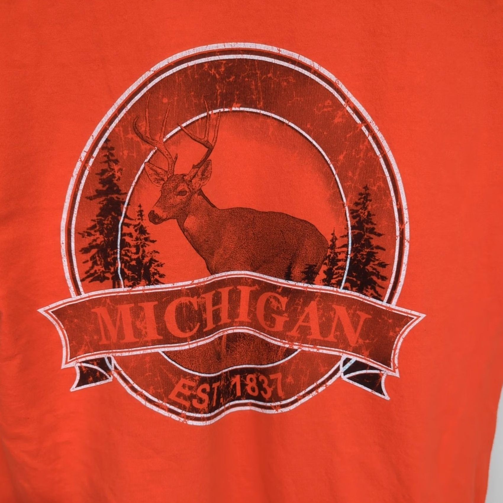 Gildan VINTAGE Michigan Deer Large T Shirt Nature Destination Hunt Orange Hunting Gildan Heavy Cotton Men L Orange Deer Logo 90s Size US L / EU 52-54 / 3 - 5 Thumbnail