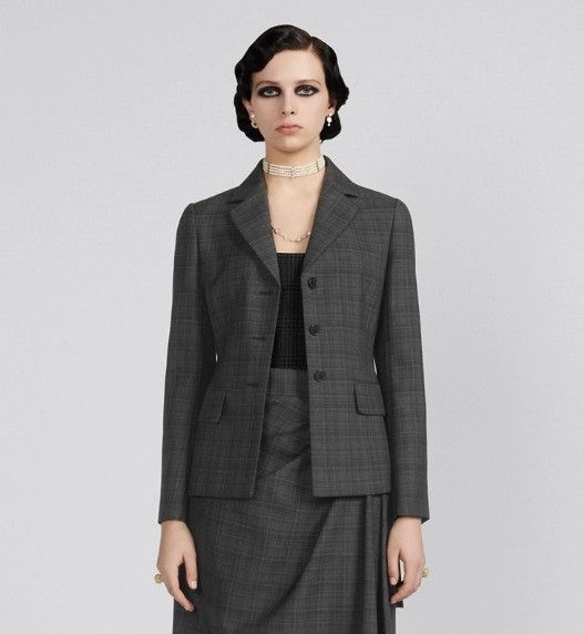 Dior o1w1db10824 Checked Fitted Jacket in Gray Size XS / US 0-2 / IT 36-38 - 4 Thumbnail