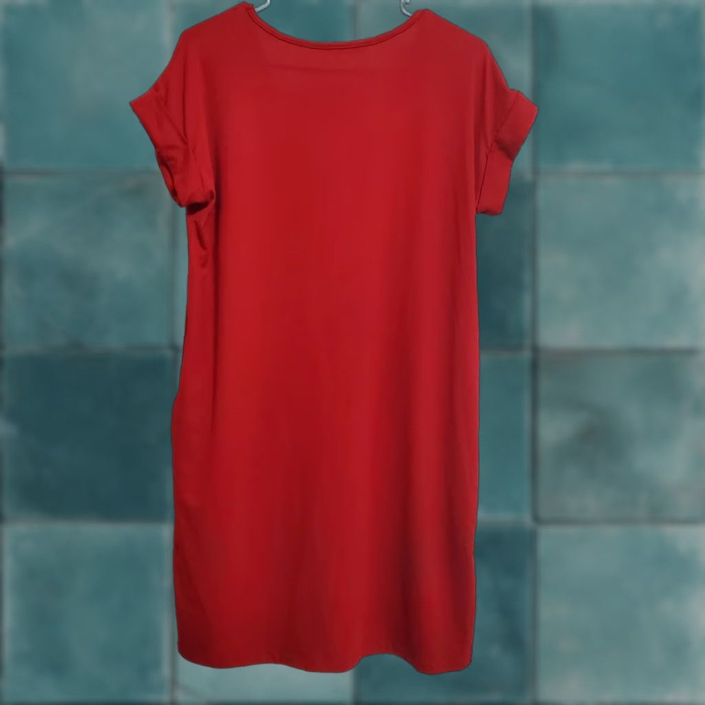 Vintage Entro T Shirt Dress Women S Wine Red V Neck Cuffed Short Sleeve Pockets Casual Size S / US 4 / IT 40 - 1 Thumbnail