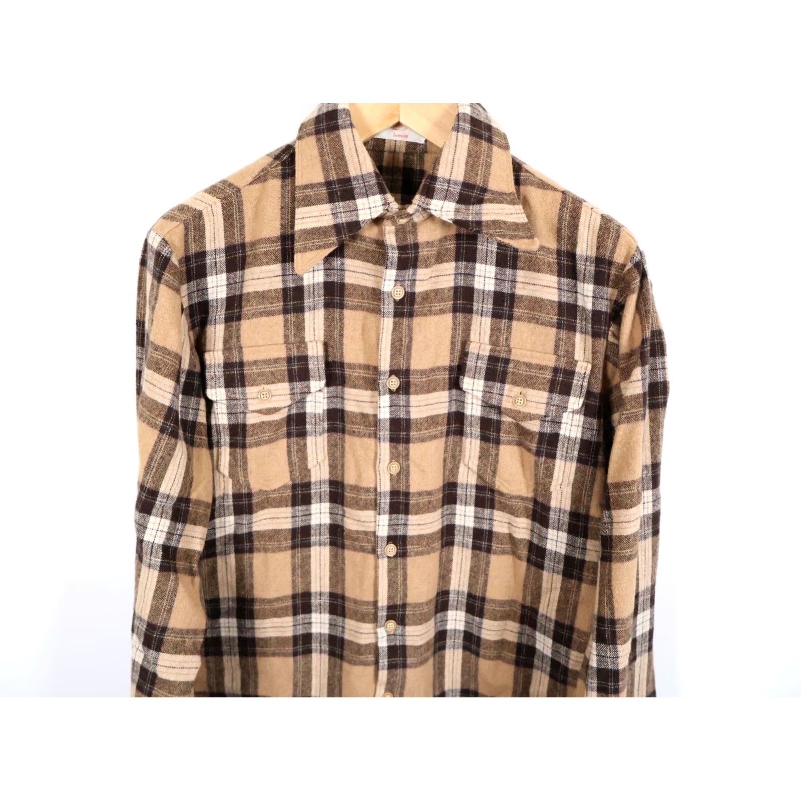 Vintage VINTAGE 80s Wool Blend Flannel Shirt Men Large Brown Plaid Lightweight Grunge Button-Up Pockets Casual Workwear Mens Size US L / EU 52-54 / 3 - 4 Thumbnail