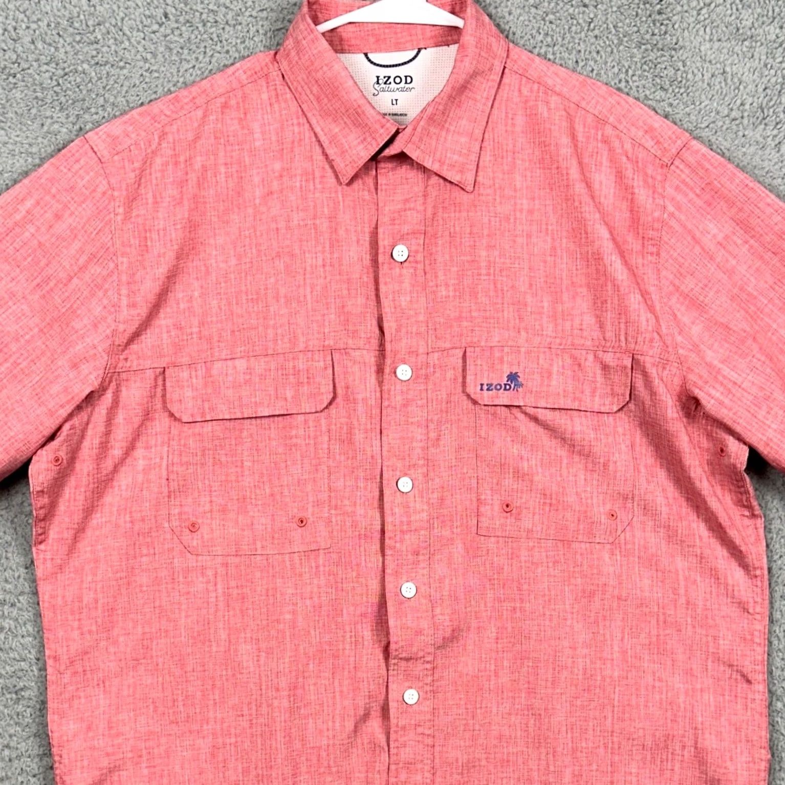 Izod IZOD Saltwater Button-Up Shirt Mens LT Coral Short Sleeve Breathers Quick Dry Vented Back Chest Pockets Casual Travel Size US L / EU 52-54 / 3 - 2 Thumbnail