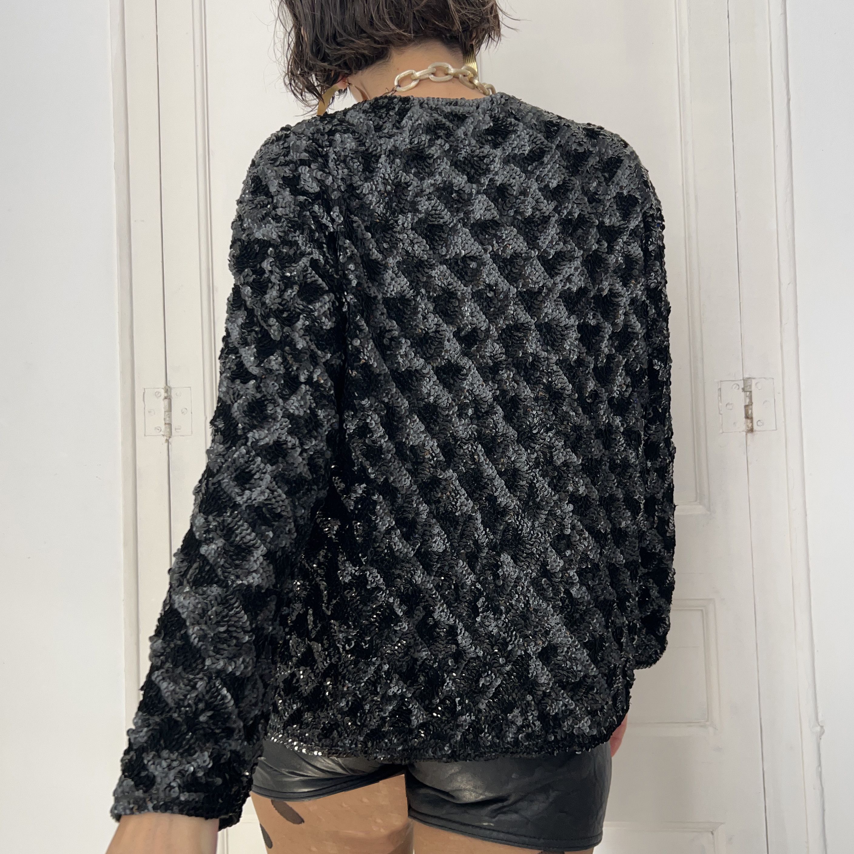 Vintage Vintage 80s Black Sequin Jacket Size L / US 10 / IT 46 - 2 Thumbnail