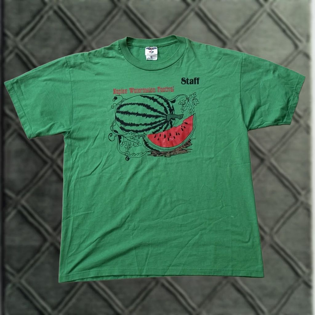 Jerzees VINTAGE 90s Naples Watermelon Festival Staff T-Shirt XL Texas Cowboy Western Shirt Mens Graphic Print Crew Neck Green Cotton Polyester Jam Jerzees Size US XL / EU 56 / 4 - 1 Thumbnail