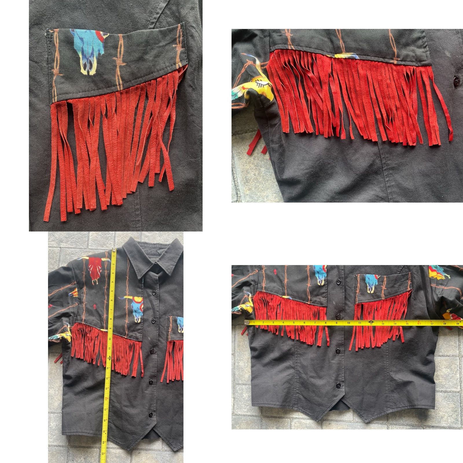 Vintage VINTAGE Longhorn By Niver Western Wear WOMENS MED Shirt Jacket Black/Red Fringe M Size M / US 6-8 / IT 42-44 - 8 Thumbnail