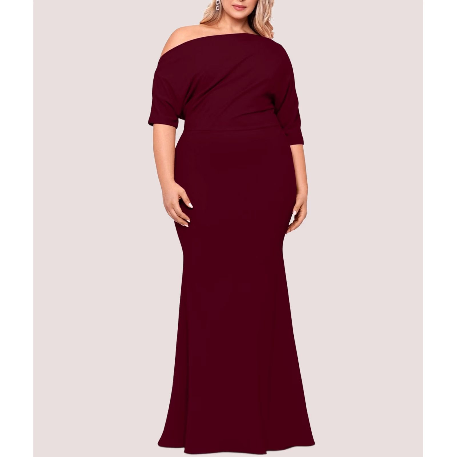 Vintage Betsy & Adam Womens Solid Off-Shoulder Gown Dress brightred Plus Size 16W Size XXL / US 16-18 / IT 52-54 - 1 Thumbnail