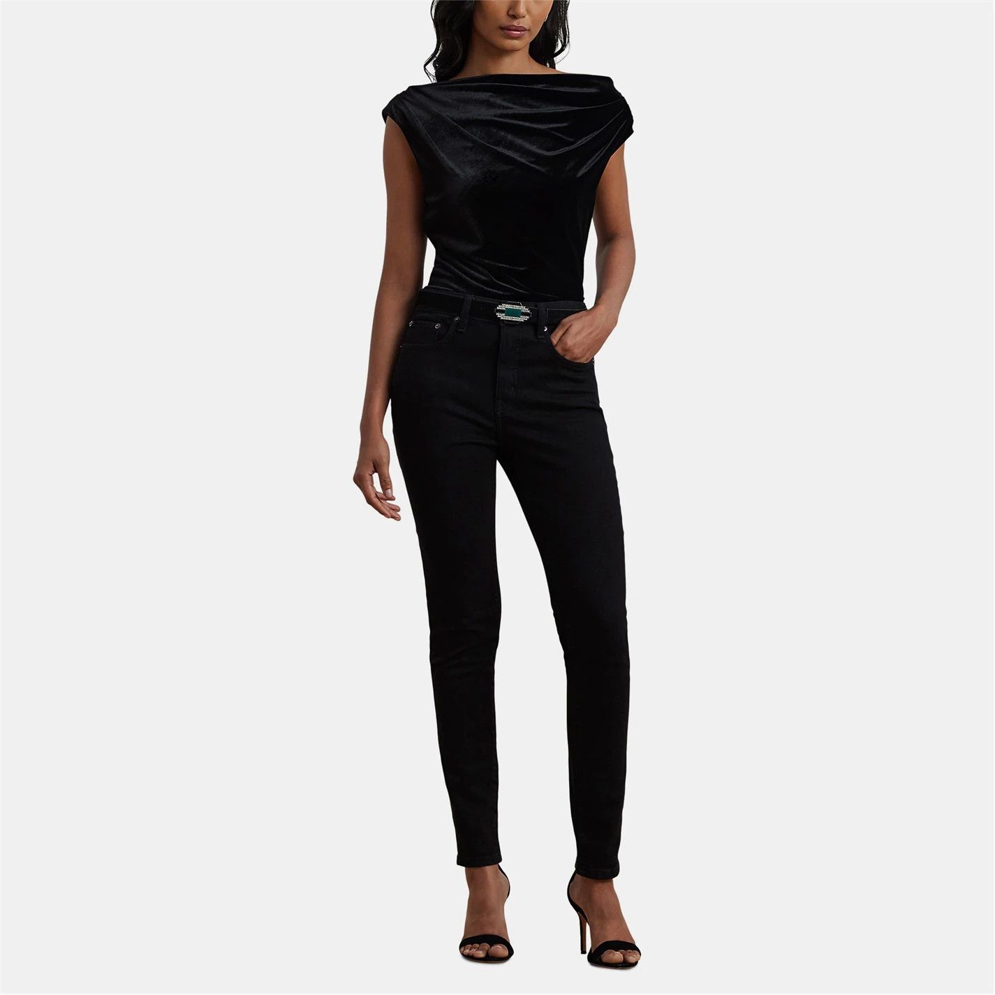 Lauren Ralph Lauren o1g2r1mq1025 Kinthea Velvet Sweater in Black Size M / US 6-8 / IT 42-44 - 4 Thumbnail