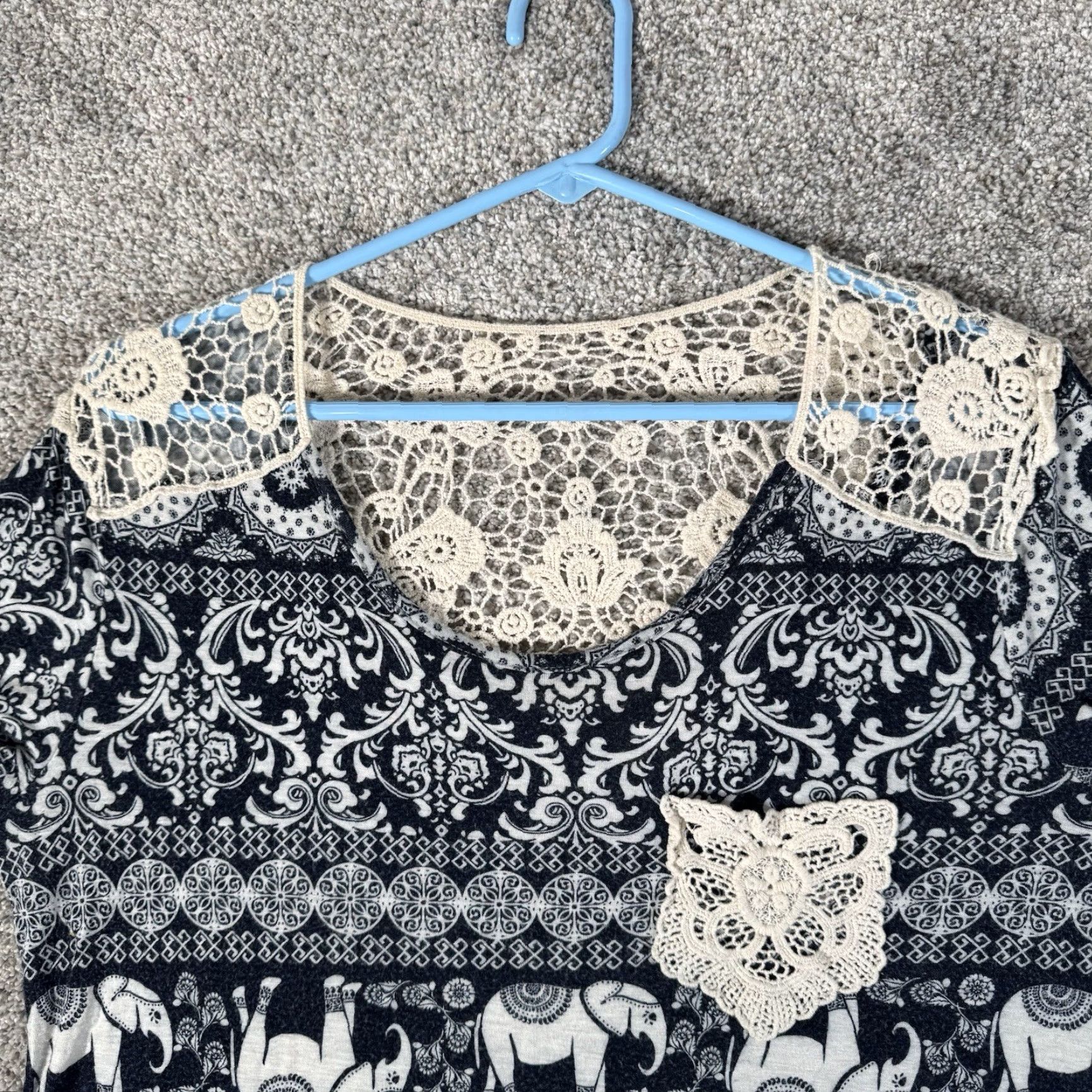 Vintage Wishful Park Blouse L Elephant Boho Lace Crochet Cottagecore Indie Hippie Festival Women Size L / US 10 / IT 46 - 6 Thumbnail
