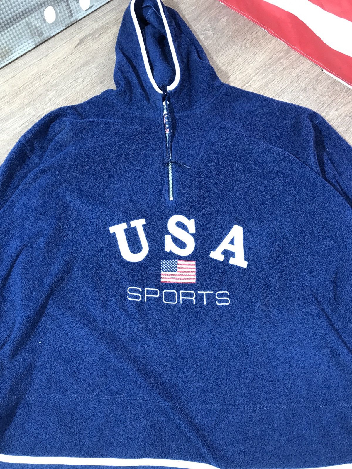 Vintage Vintage 90s USA Sports 1/4 Zip Hoodie Fleece Jacket Size US XXL / EU 58 / 5 - 4 Thumbnail
