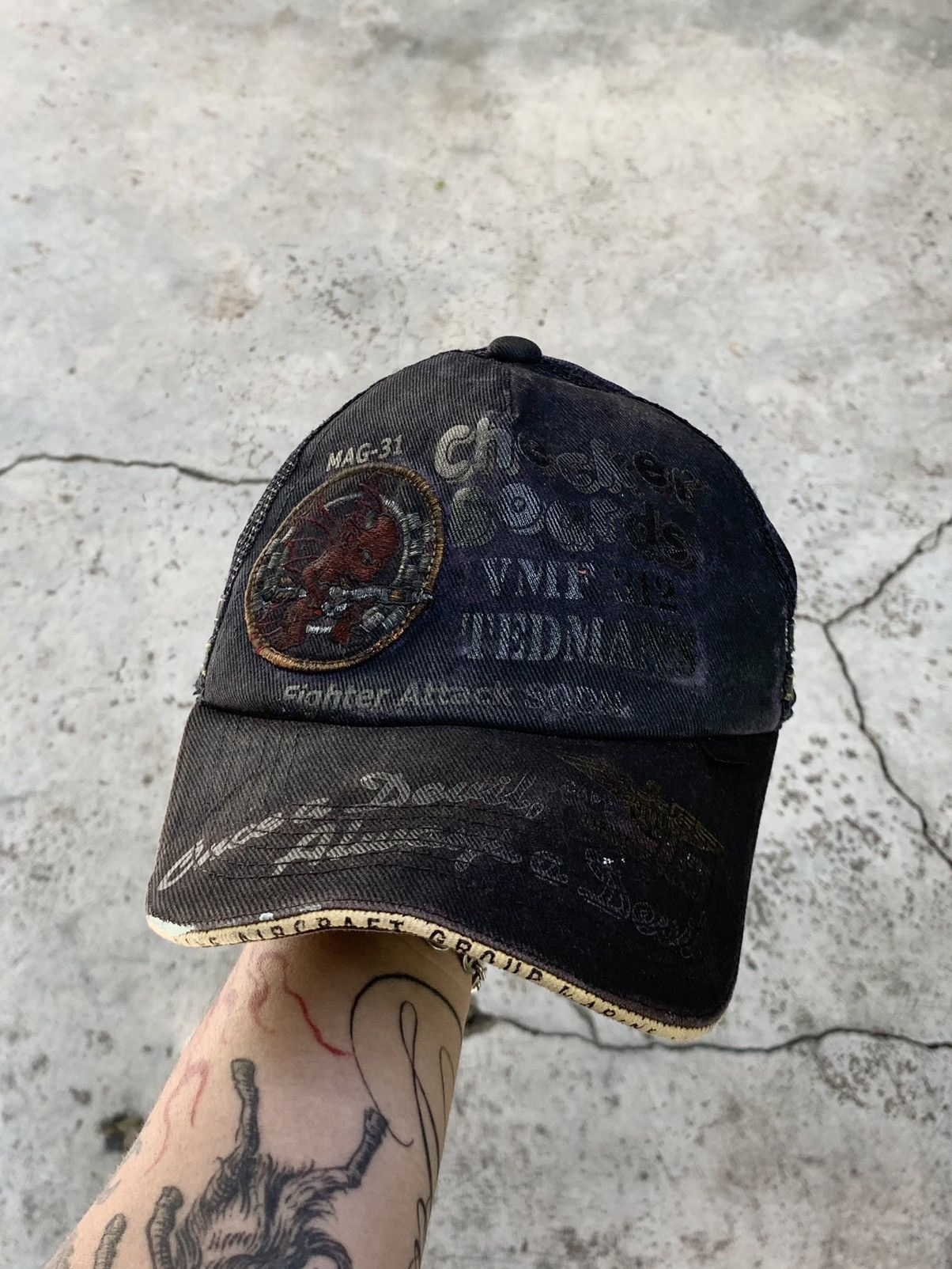 Tedman Tedman Thrashed Trucker Cap Red Devil Marine Fighter Patch Size ONE SIZE - 1 Thumbnail