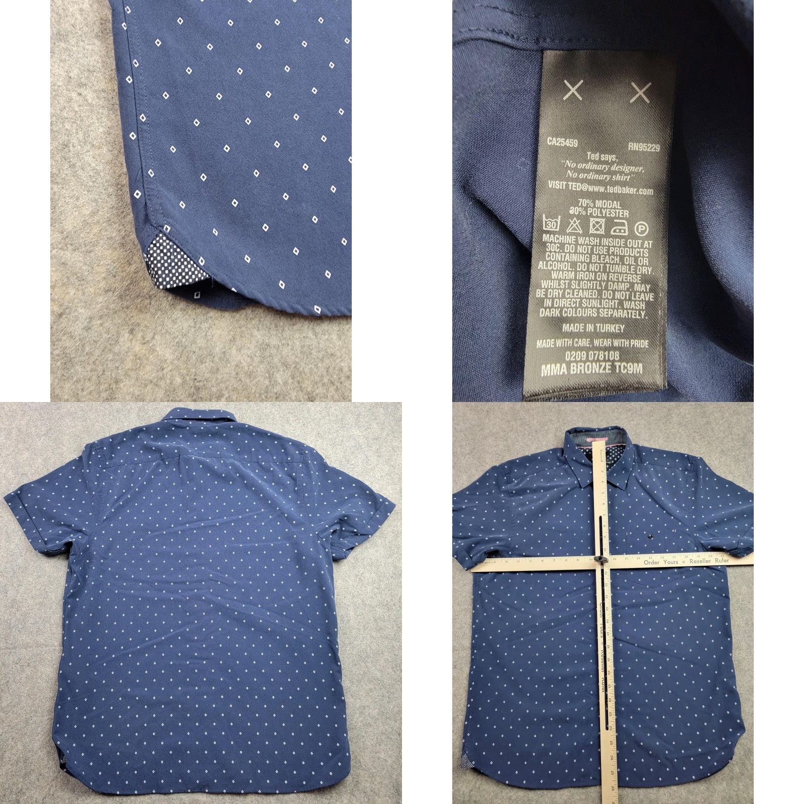 Ted Baker Ted Baker Shirt Mens Large Short Sleeve Pattern Button Up Modal Blend Casual blue geometric square print Size US L / EU 52-54 / 3 - 8 Thumbnail