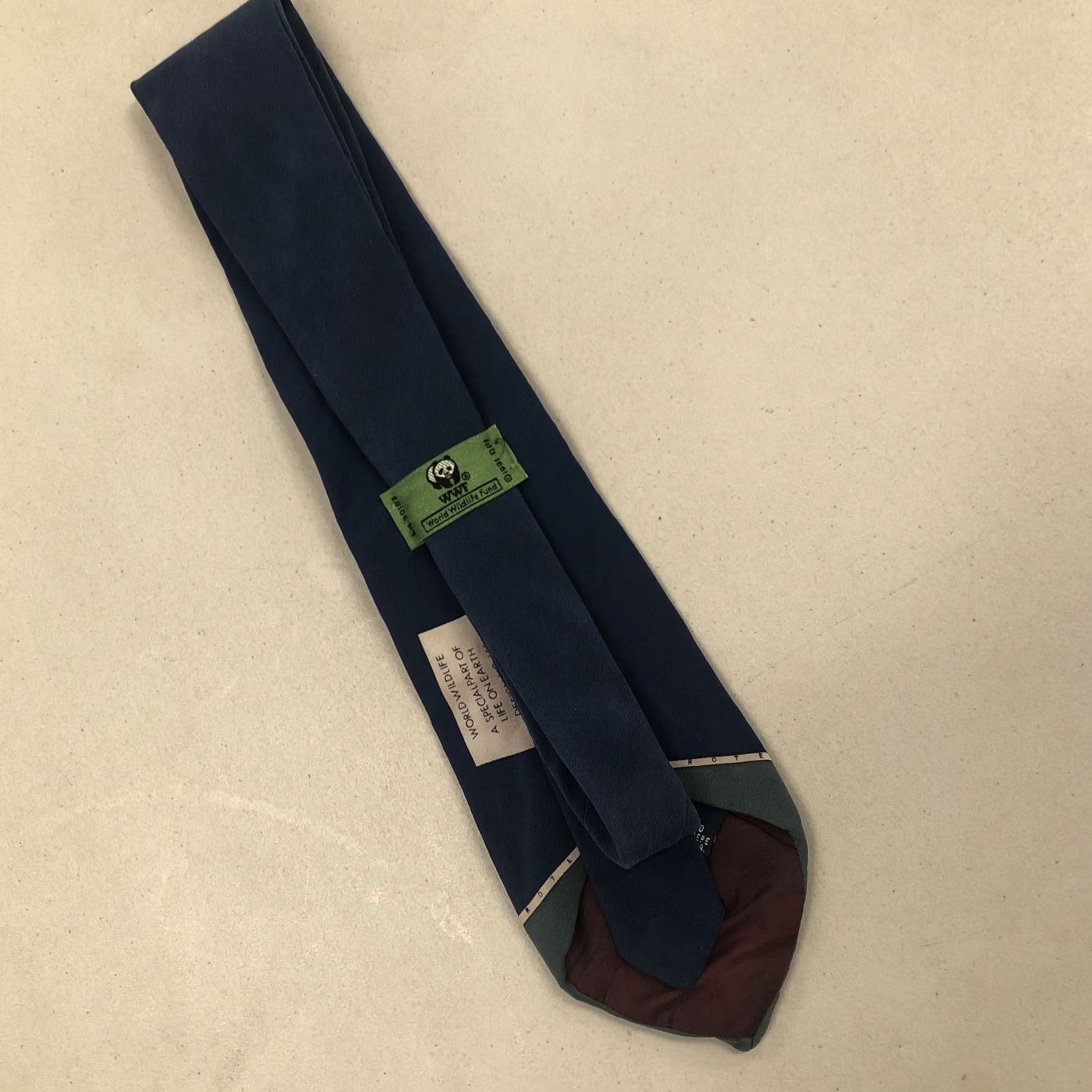 CO VINTAGE World Wildlife Fund WWF Design Animal Necktie Tie 58" x 3.75" Elephant & Co Blue Silk Men Tie Size ONE SIZE - 7 Thumbnail