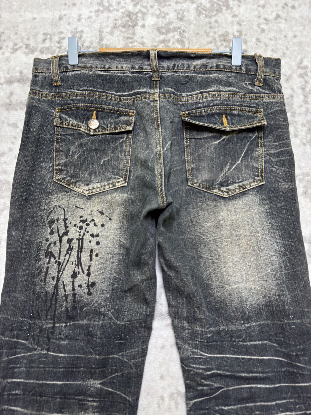 Japanese Brand Vintage Lowbox Flare Acid Wash Paint Splash Distressed Jeans Size US 35 - 9 Thumbnail