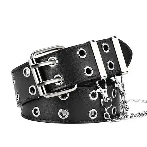 Jewelry Double Pin Buckle Style Belt With Chain Size ONE SIZE - 2 Thumbnail