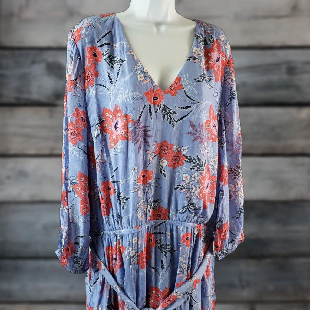 J. Jill J. Jill Dress Womens XL Tall Tropical Floral Pink Belted V-Neck Pockets Midi Shif t Size XL / US 12-14 / IT 48-50 - 1 Thumbnail