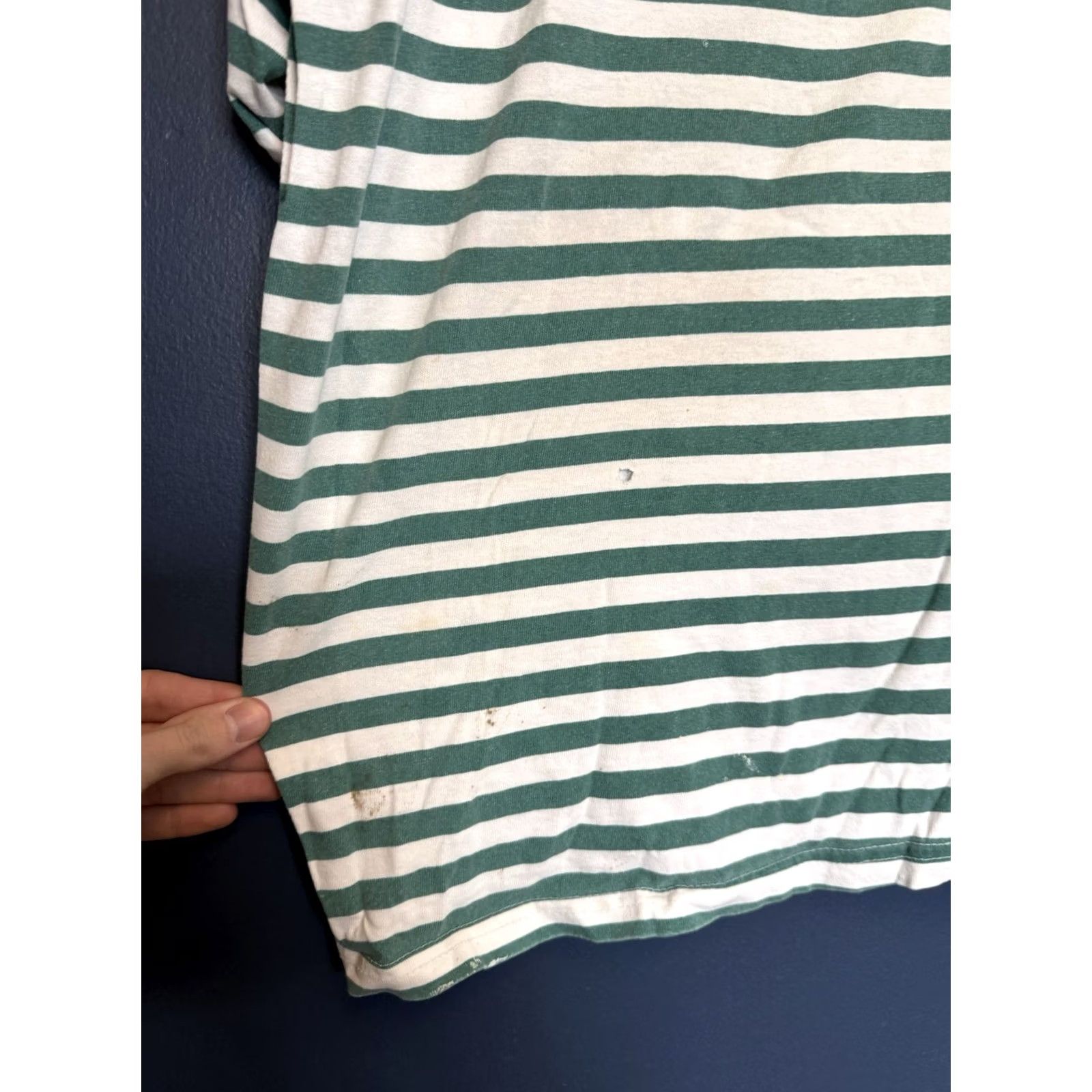 Pepe Jeans VINTAGE Pepe Jeans T-Shirt Shirt Large Men Green 90s Cotton Distressed Stipe 6/10 Sz Large Women? Size US L / EU 52-54 / 3 - 6 Thumbnail