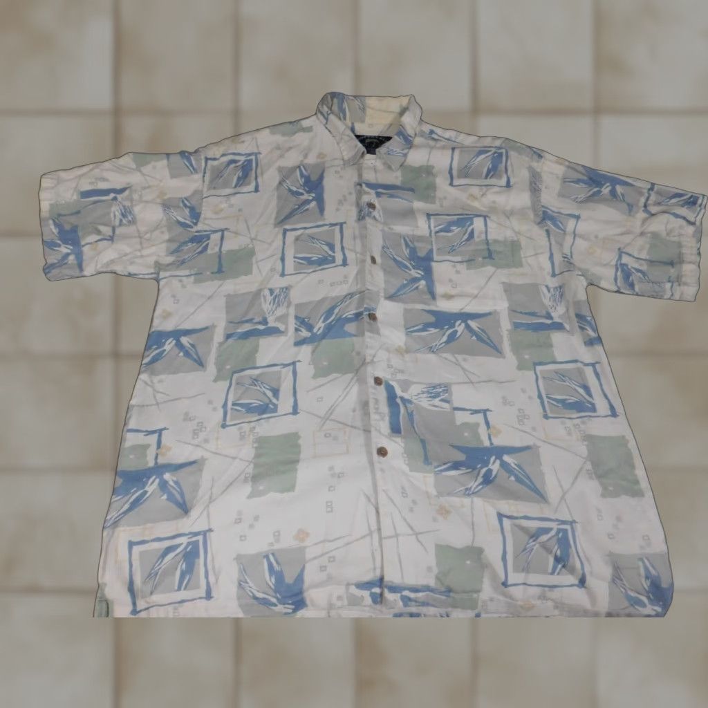 Vintage Newport Blue Mens Shirt L Button-Down Hawaiian Floral Beige Knit Cotton Polyester Blue Short Sleeve Regular Size US L / EU 52-54 / 3 - 1 Thumbnail