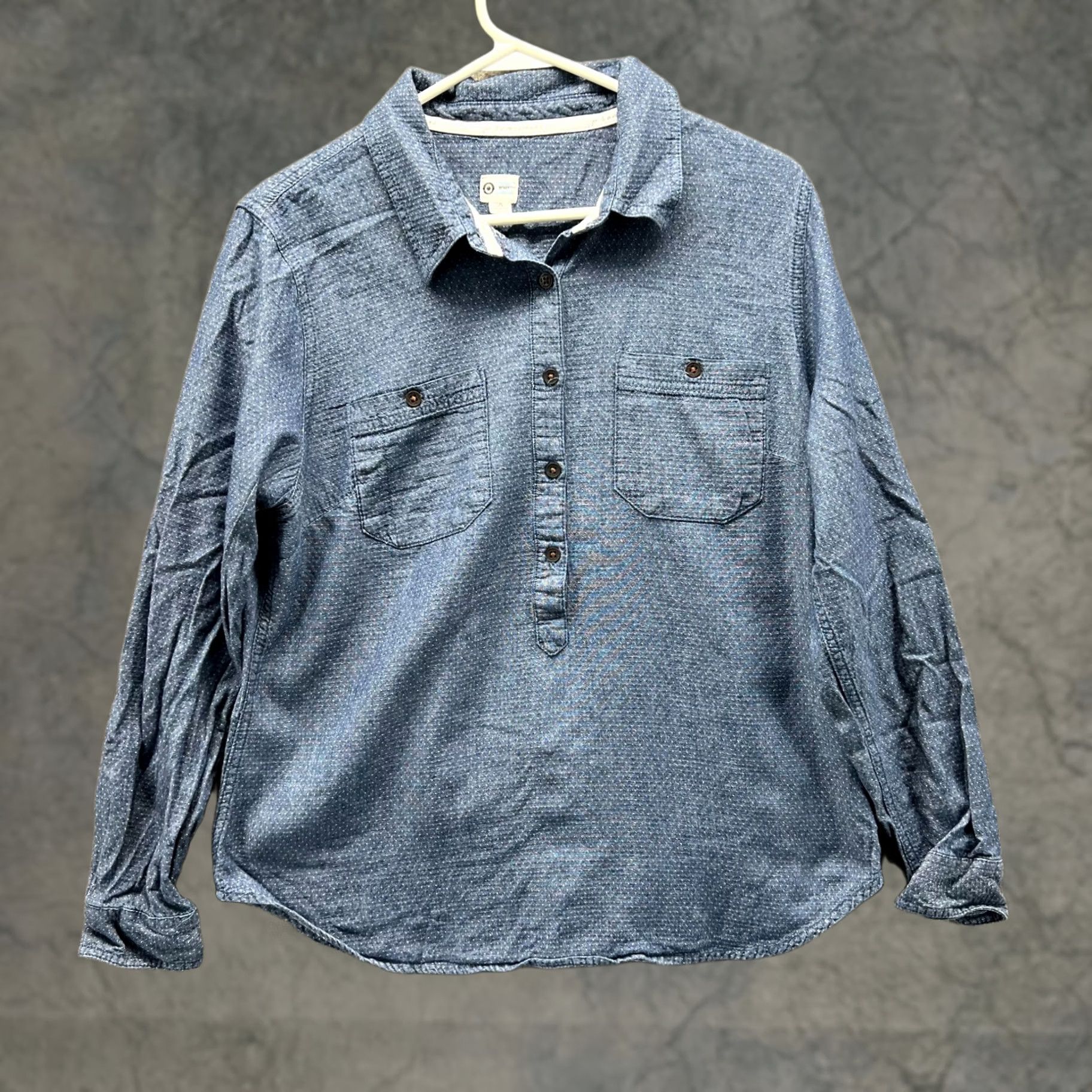Toms Toms Shirt Womens Large Blue Button Up Preppy Polka Dots Cotton Classic Fit Size L / US 10 / IT 46 - 1 Thumbnail