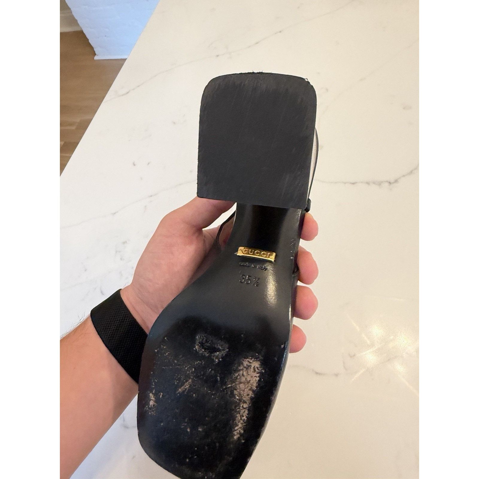 Gucci GUCCI Baby Horsebit Slingback Leather Pump Black EU 35 1/2 Size US 5.5 / IT 35.5 - 8 Thumbnail
