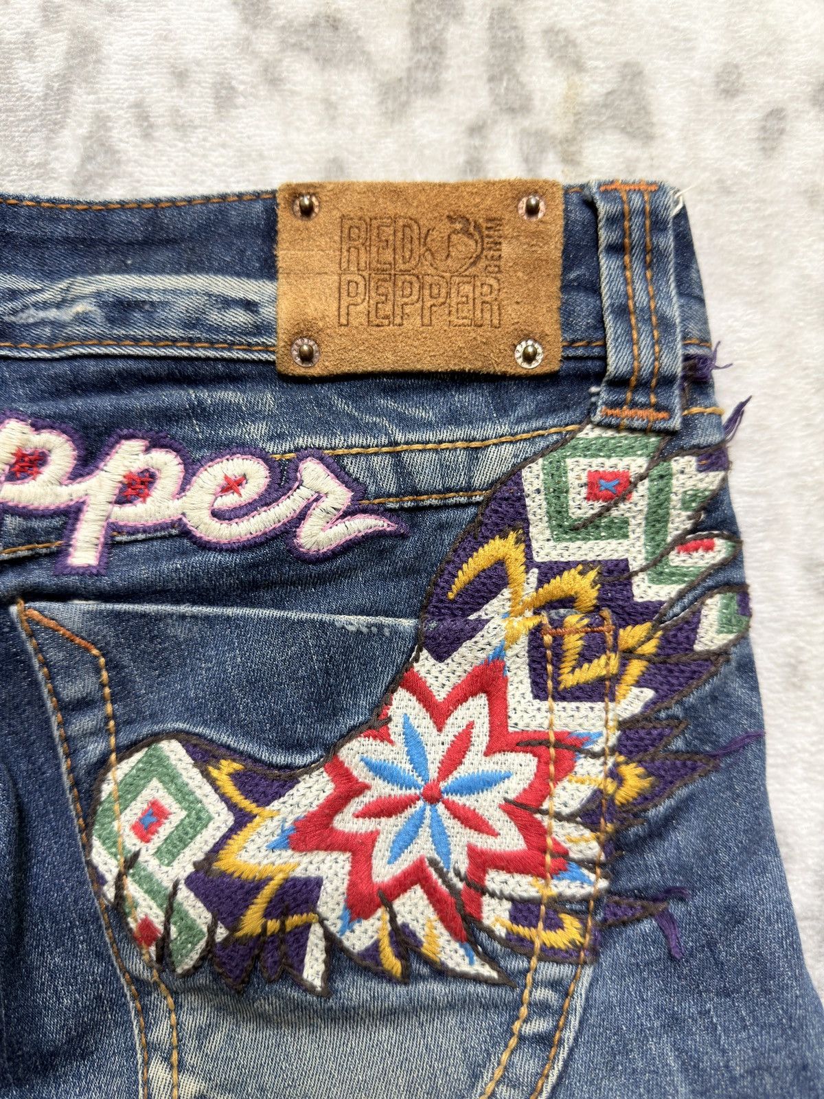 Hysteric Glamour Red Pepper Y2K Mud Wash Embroidered Wing Flare Bootcut Jeans Size US 28 / EU 44 - 13 Thumbnail