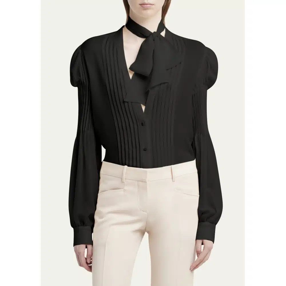 Tom Ford o1loc1c0725 CA3286 Striped Silk Blend Shirt in Black Size S / US 4 / IT 40 - 2 Thumbnail