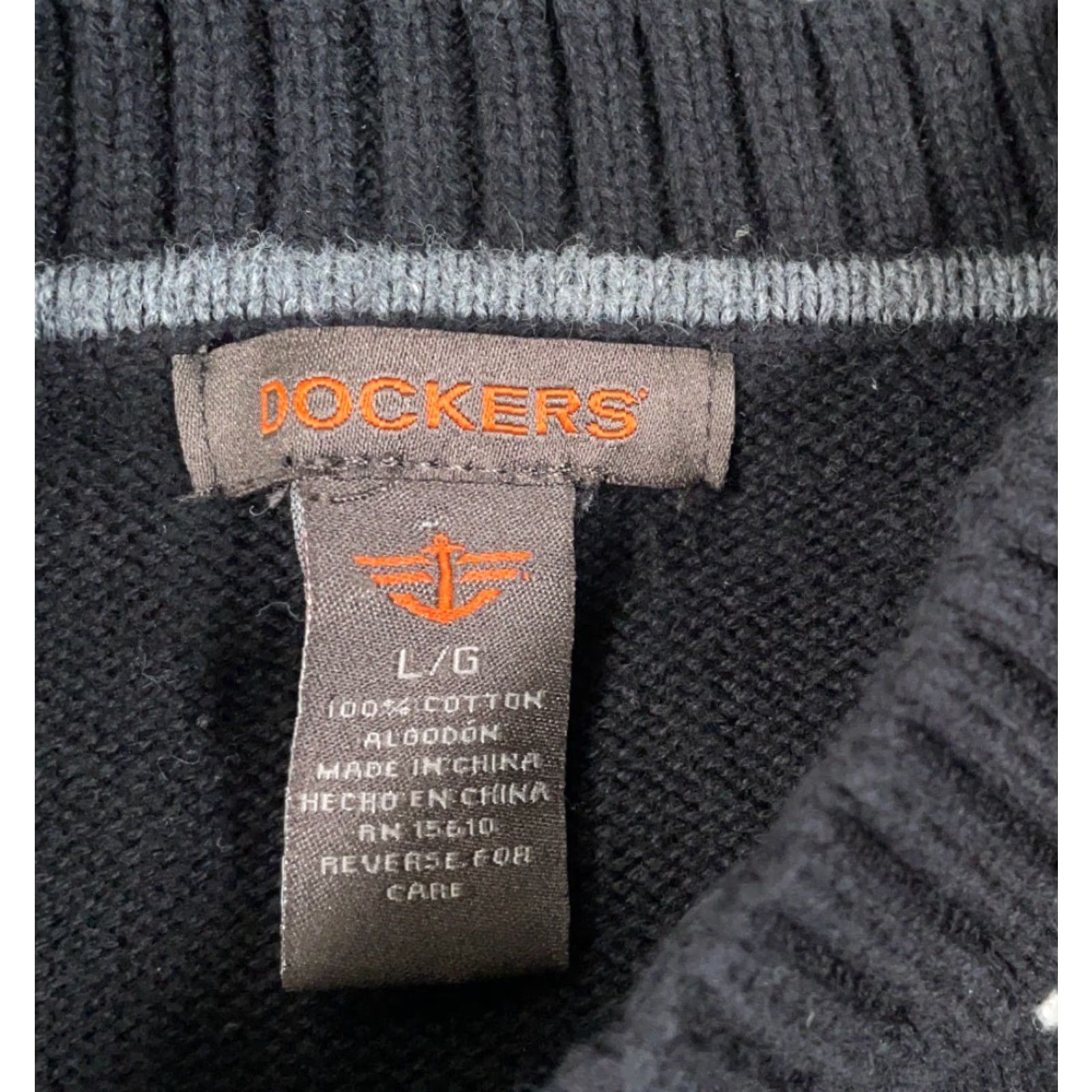 Dockers Retro Dad Style Geometric Pattern Sweater Adult Large Black Gray Chunky Knit Size US L / EU 52-54 / 3 - 2 Thumbnail