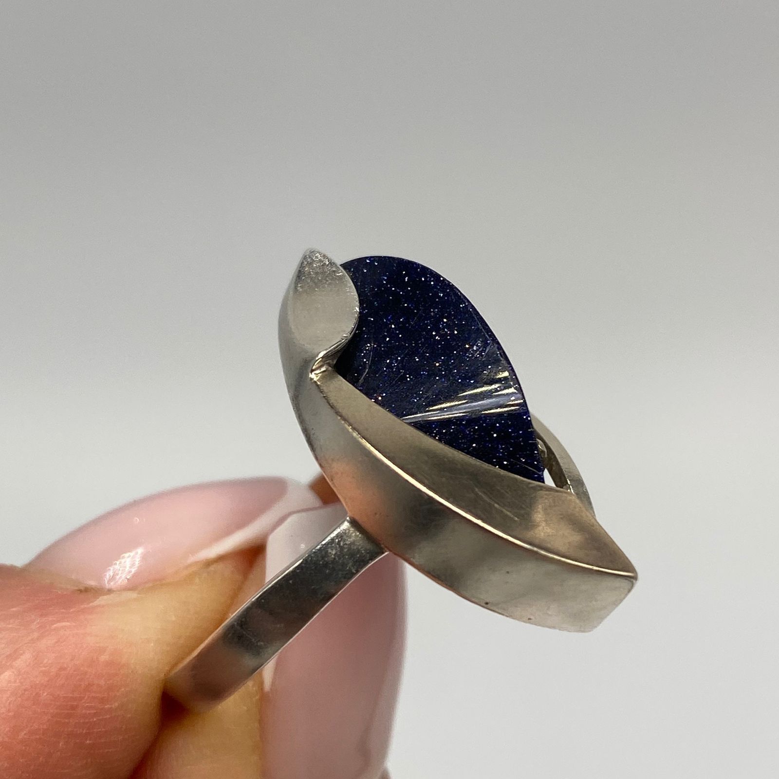 Vintage Vintage 875 Silver Aventurine Ring Size 8.25 Size ONE SIZE - 4 Thumbnail