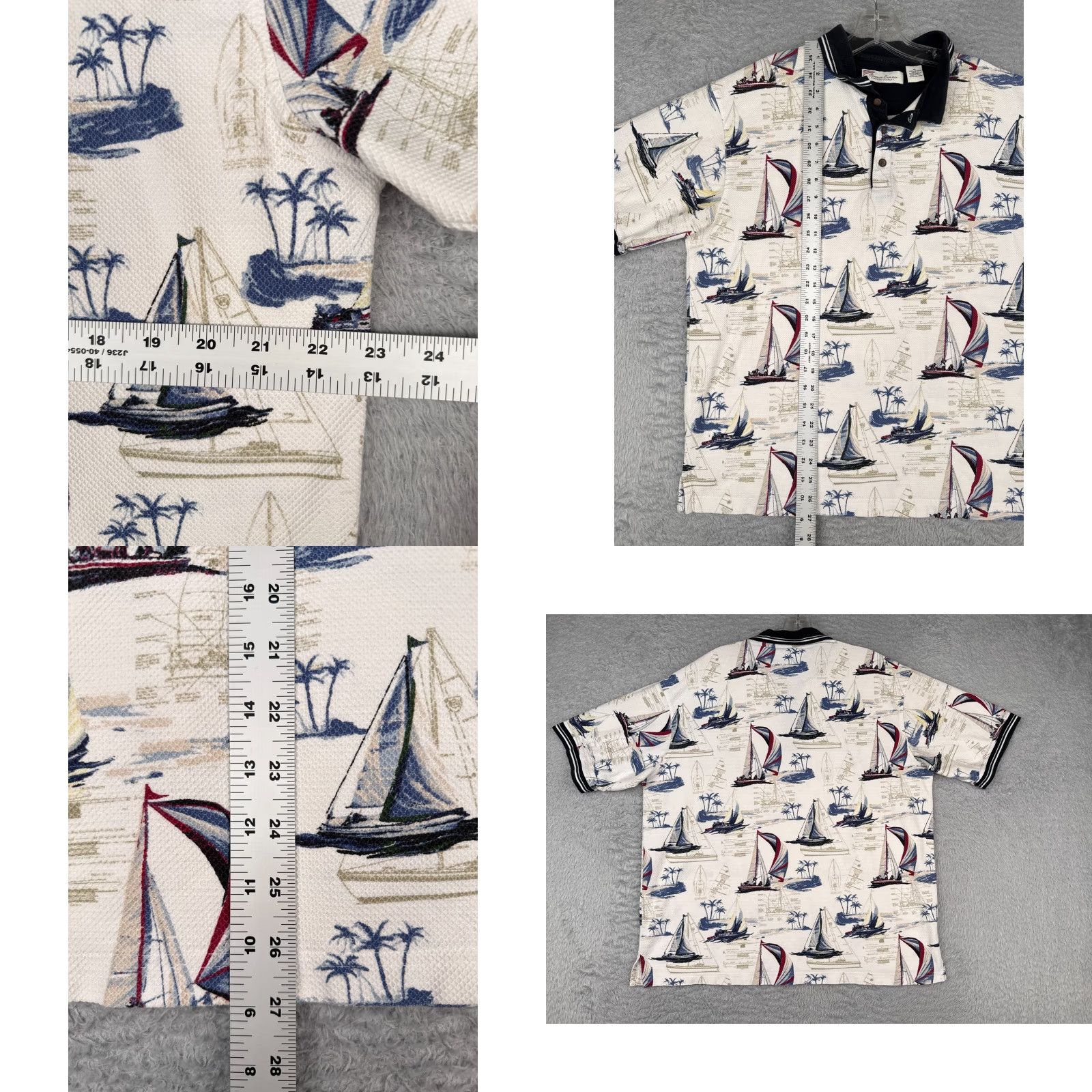 Vintage American Summer Polo Shirt Men XL White Cotton Sailboat Palm AOP Modern Sports Polo Shirt Mens XL White Cotton 100% Polo Shirt Size US XL / EU 56 / 4 - 8 Thumbnail