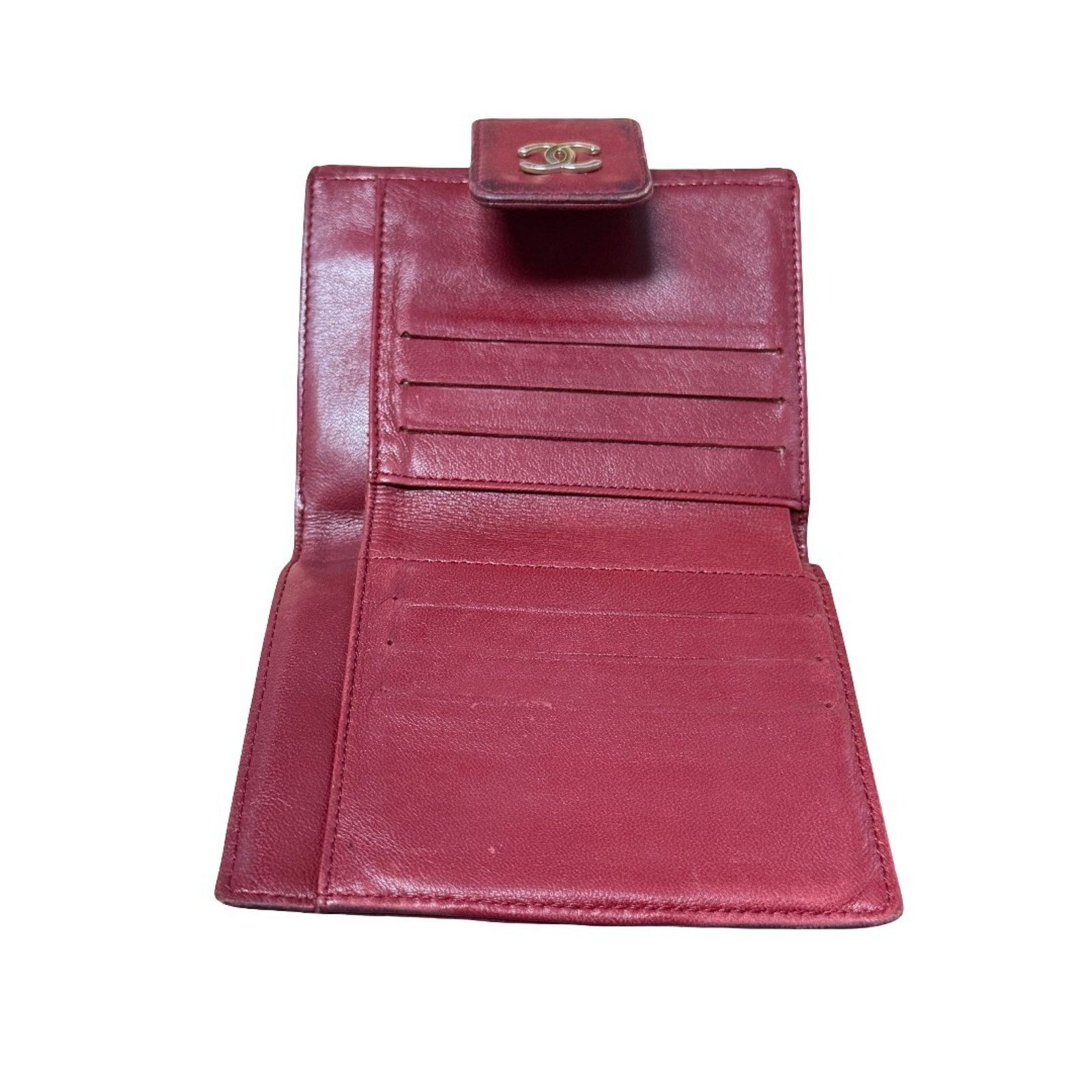 Chanel CHANEL l Icon Coco Women's Wallet Red Lambskin Bifold COA Size ONE SIZE - 9 Thumbnail