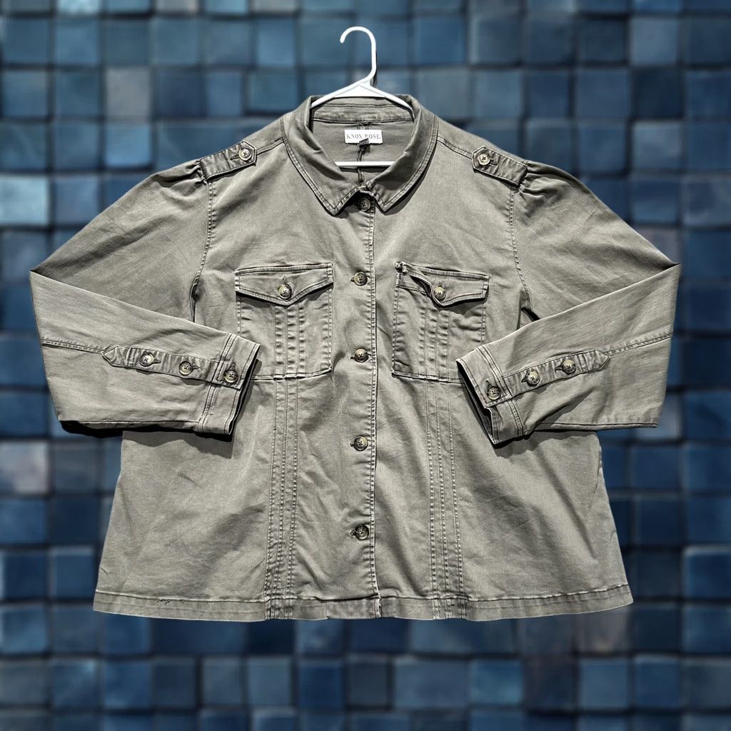 Vintage Knox Rose Military Jacket Womens 4X Plus Olive Green Button Front Heavy Shirt Size XXL / US 16-18 / IT 52-54 - 1 Thumbnail