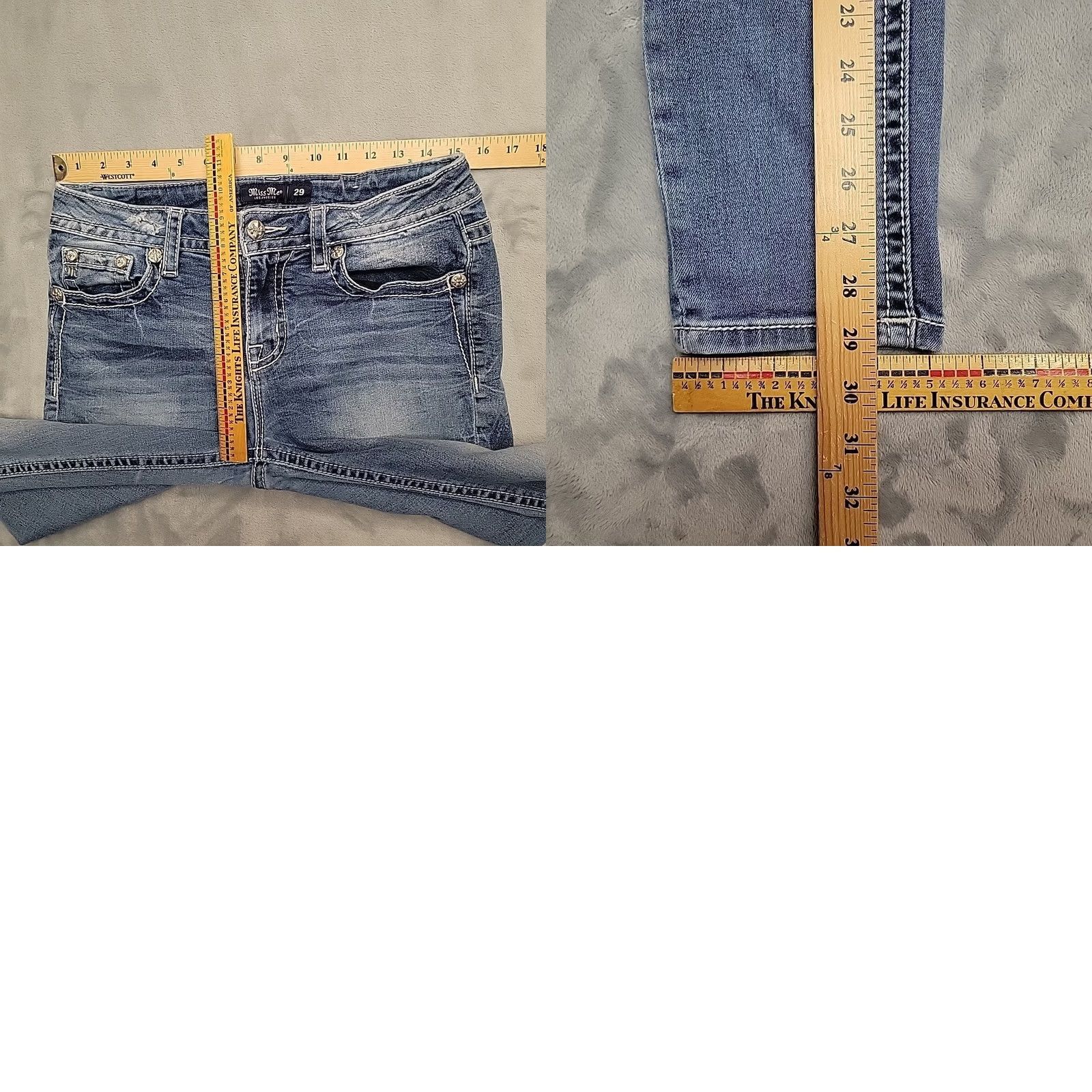 Miss Me MissMe Jeans Women 29 Faded Blue Denim Hailey Skinny Thick Stitch Cowboy M3725S Size 29" - 9 Thumbnail