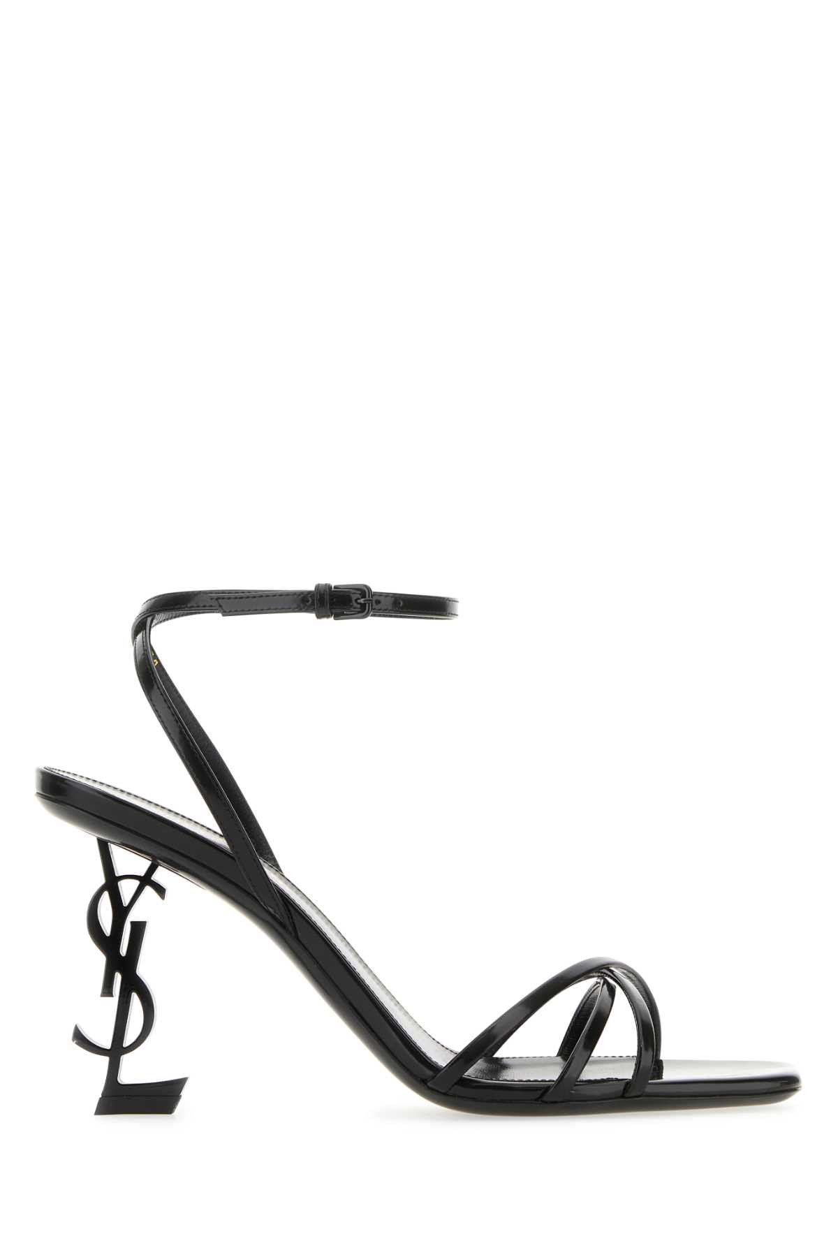 image of Saint Laurent Paris Black Leather Opyum 85 Sandals, Women's