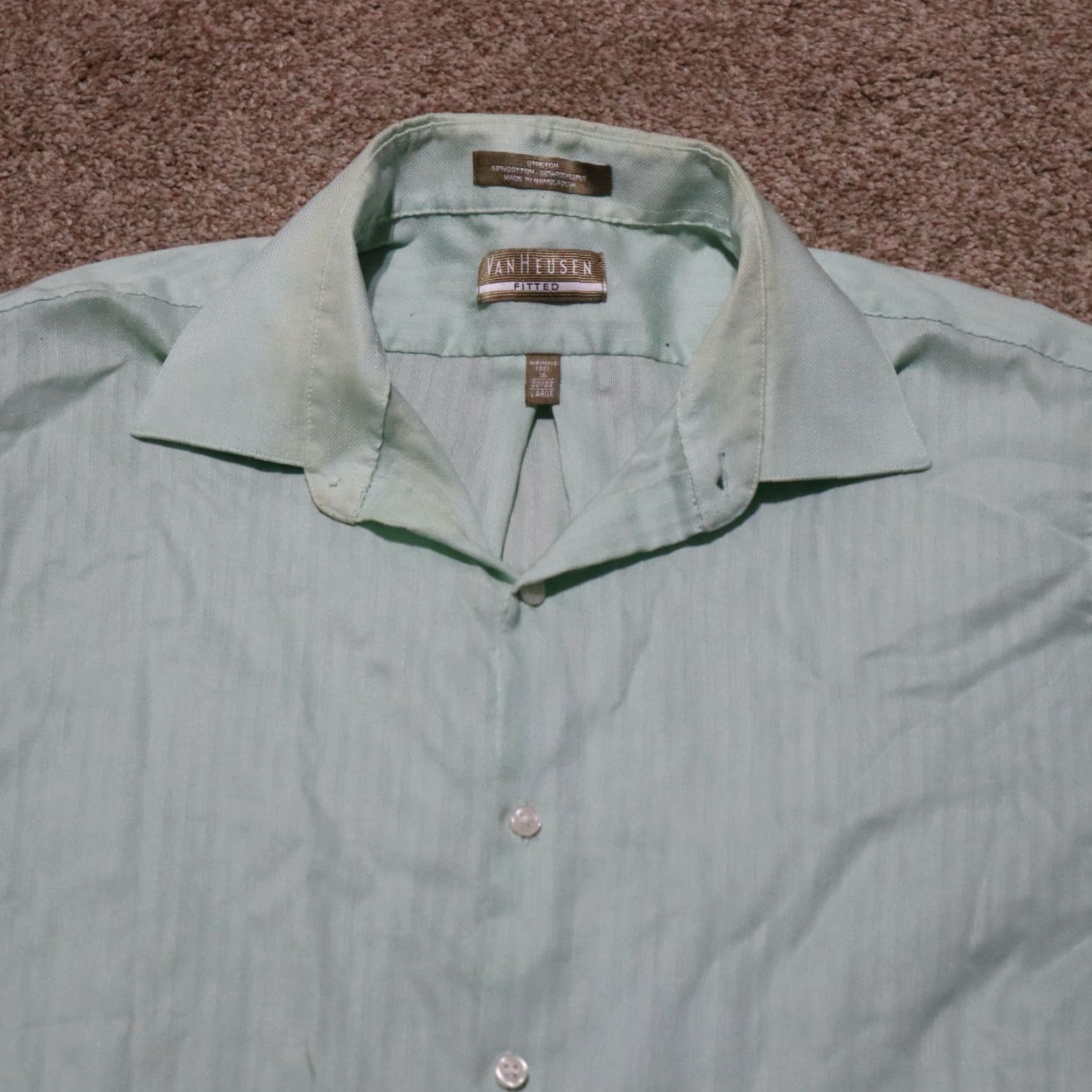 Van Heusen Van Heusen Dress Shirt Green Fitted Button Down Adult Men's Size 16 32 33 Size 42R - 2 Thumbnail