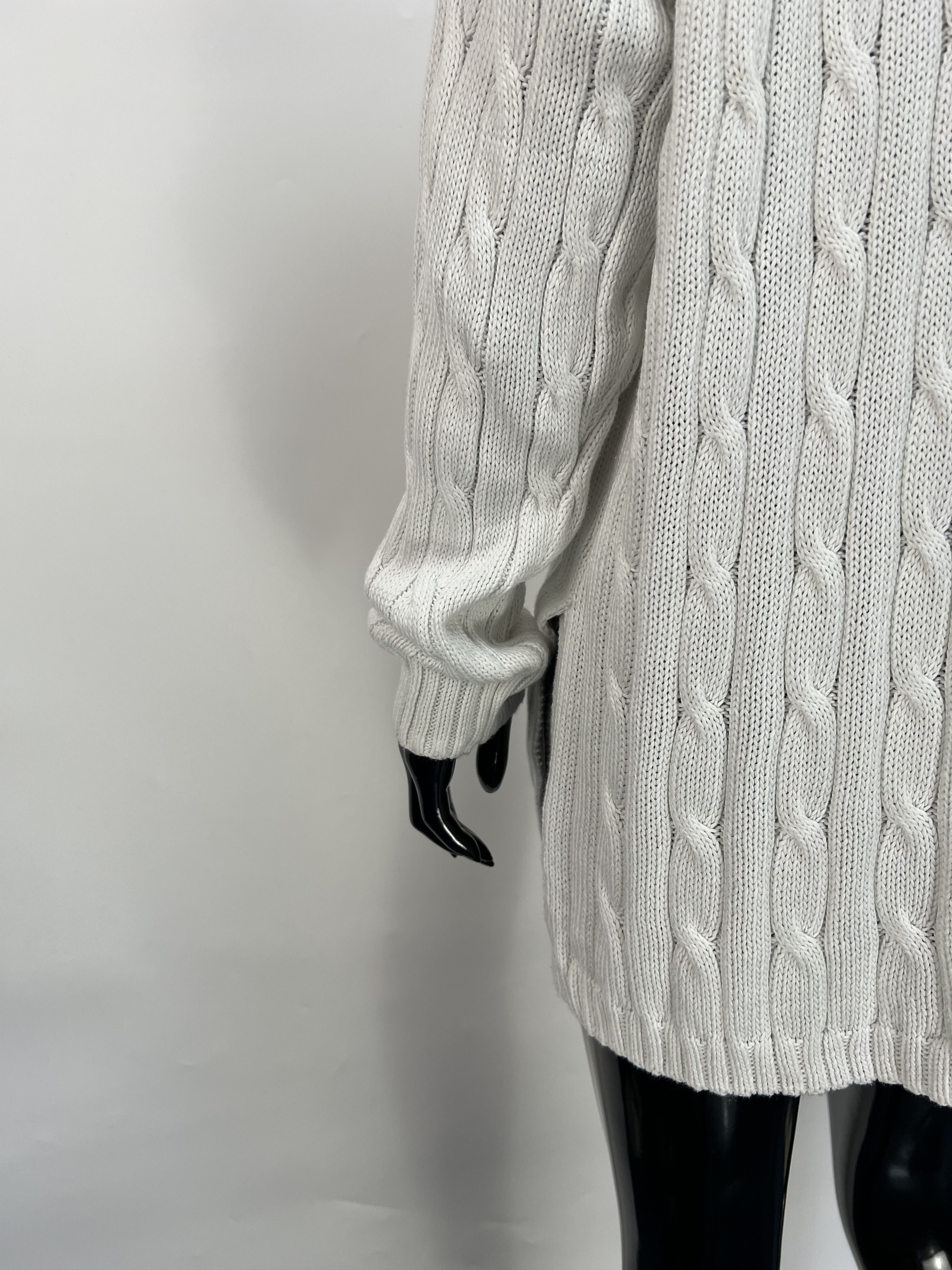 Polo Ralph Lauren Polo Ralph Lauren White Cotton Cable Knit V-Neck Sweater Size L / US 10 / IT 46 - 12 Thumbnail