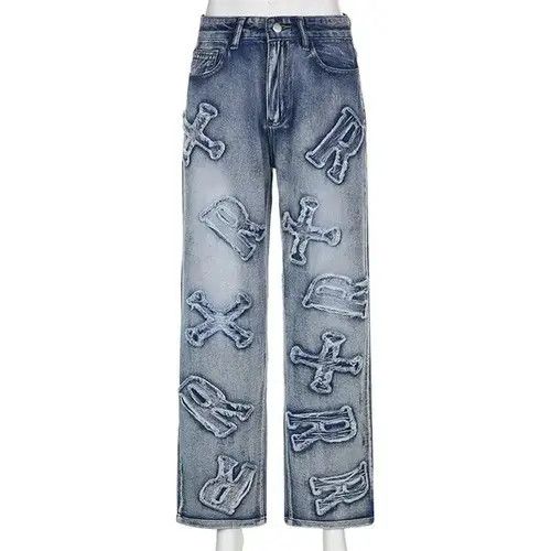 Jean Patchwork Women Baggy Jeans Size 28" / US 6 / IT 42 - 3 Thumbnail