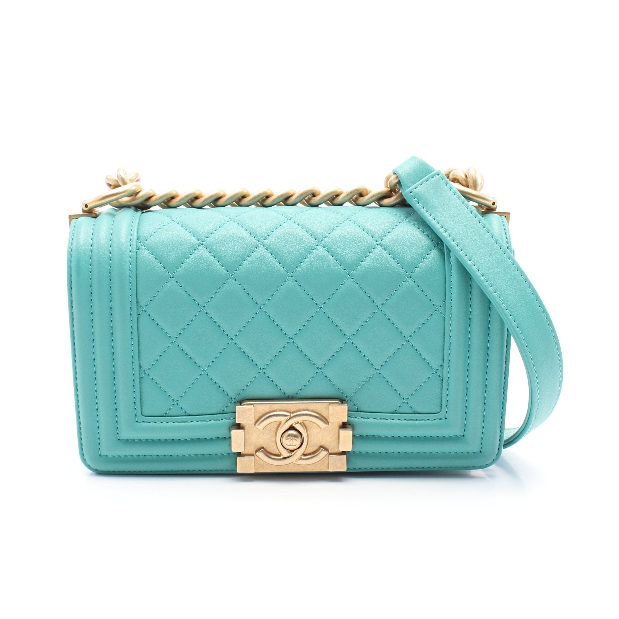 Chanel Boy Chanel Small Chain Shoulder Bag Leather Emerald Green Gold Hardware