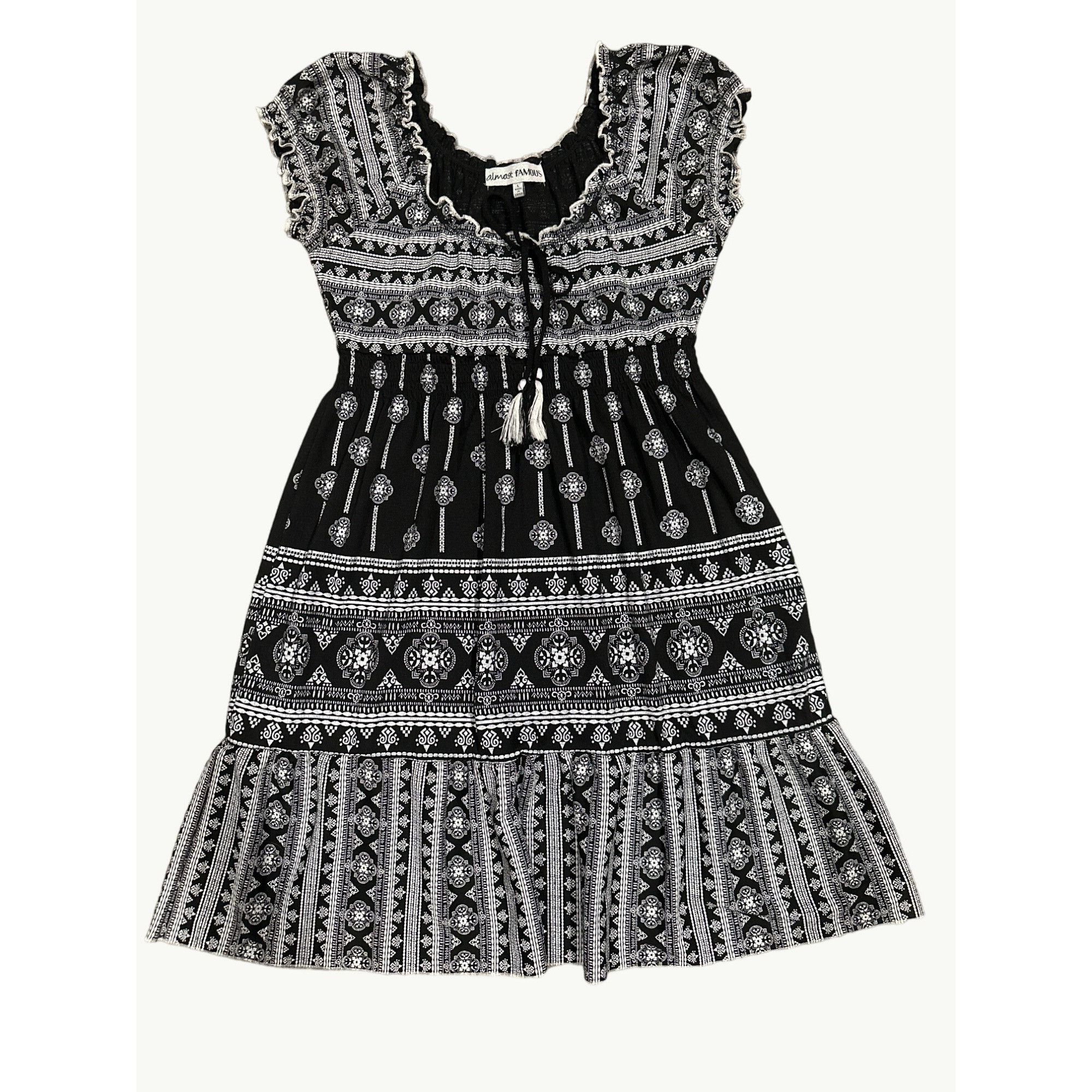 Almost Famous Almost Famous Black White Ruffle Sleeve Boho Dress Size Larg Size L / US 10 / IT 46 - 8 Thumbnail
