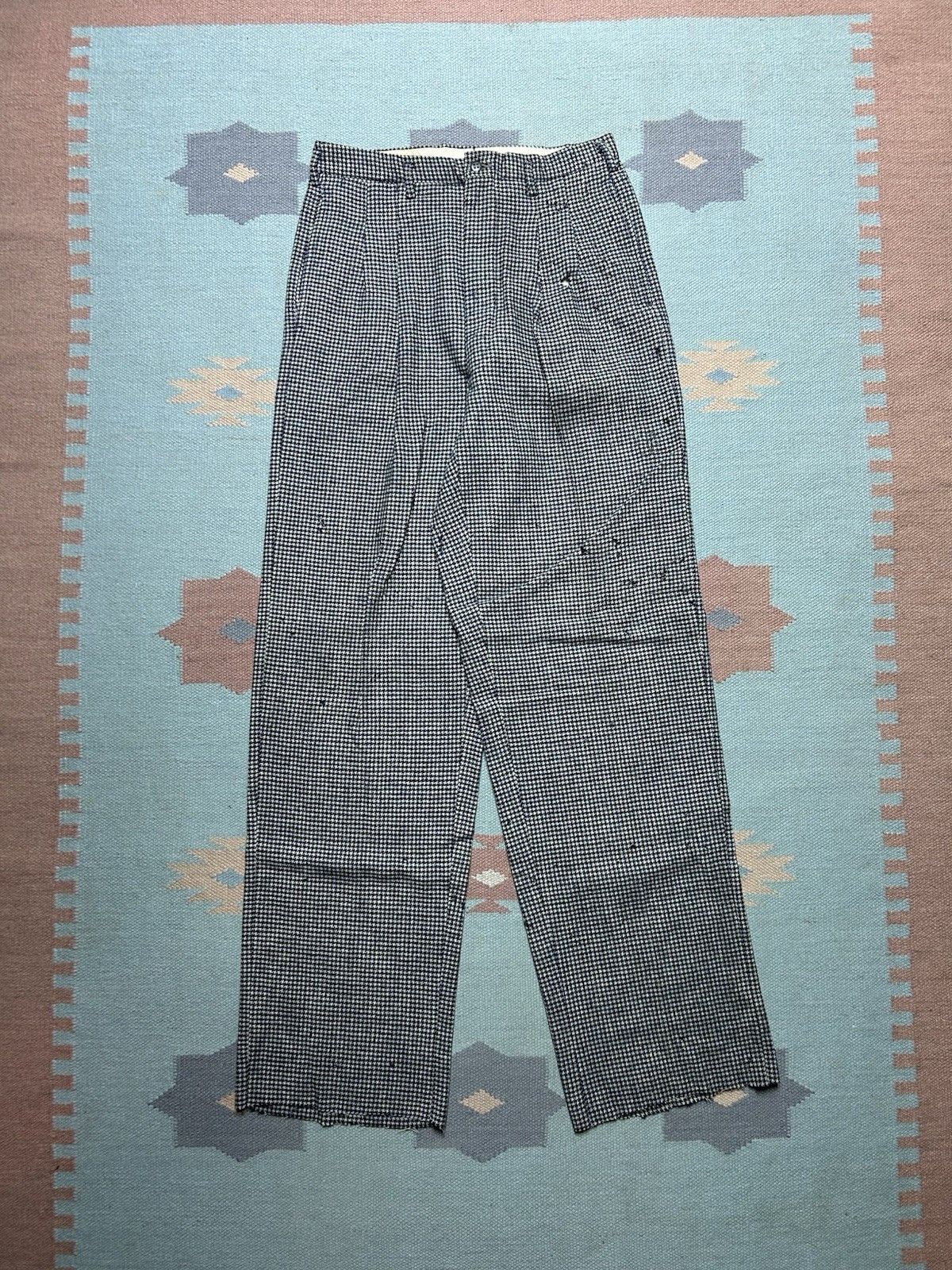 Vintage 1940s drop loop slacks wool pants Campus houndstooth FLAW 29 Size US 29 - 1 Thumbnail