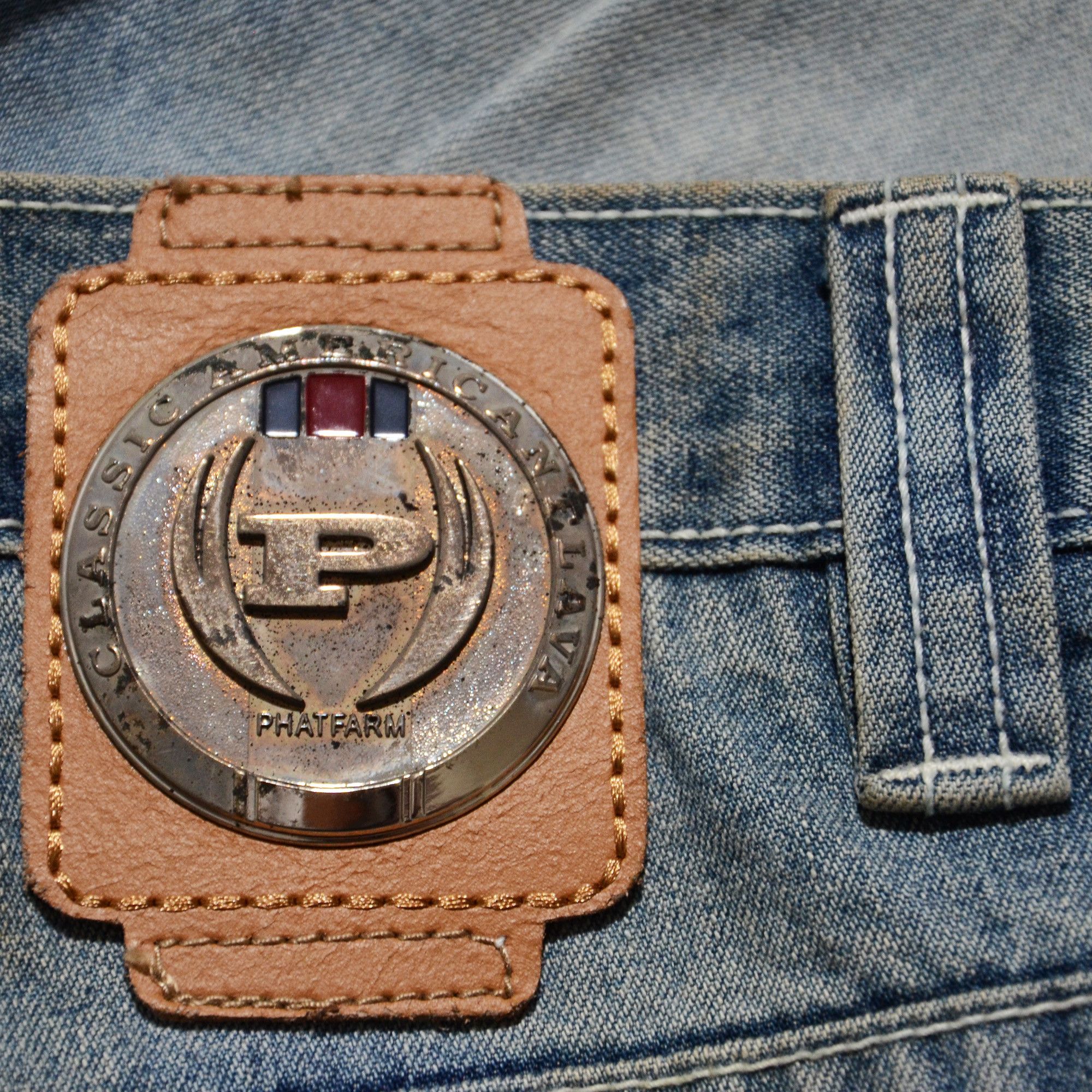Phat Farm [Color Defects] PF Jorts Denim Shorts 90s Hiphop Streetwear Size US 30 / EU 46 - 5 Thumbnail