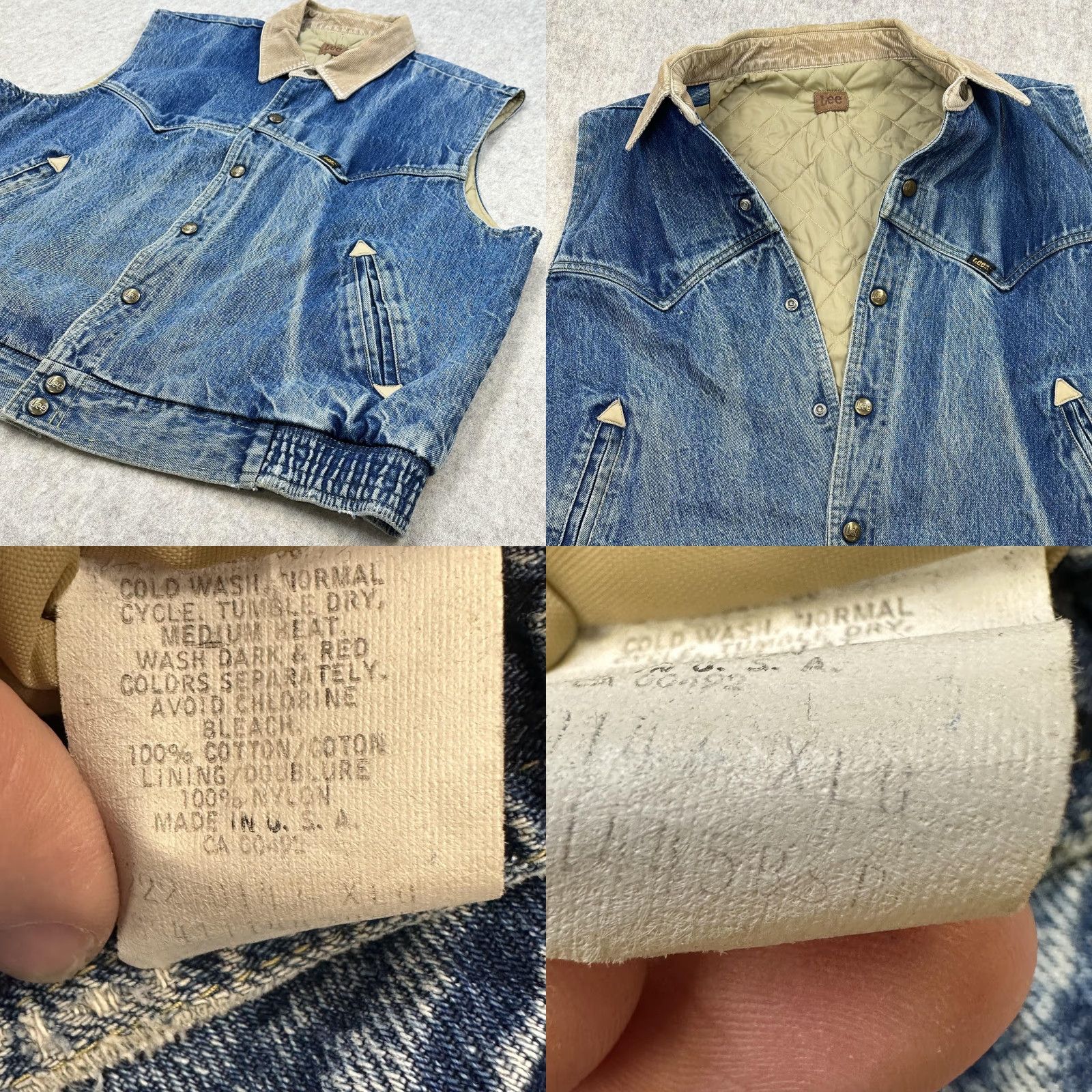 Lee VINTAGE Lee Vest Mens XL Blue Denim Corduroy Collar Quilted Lined Made USA 90s Size US XL / EU 56 / 4 - 9 Thumbnail